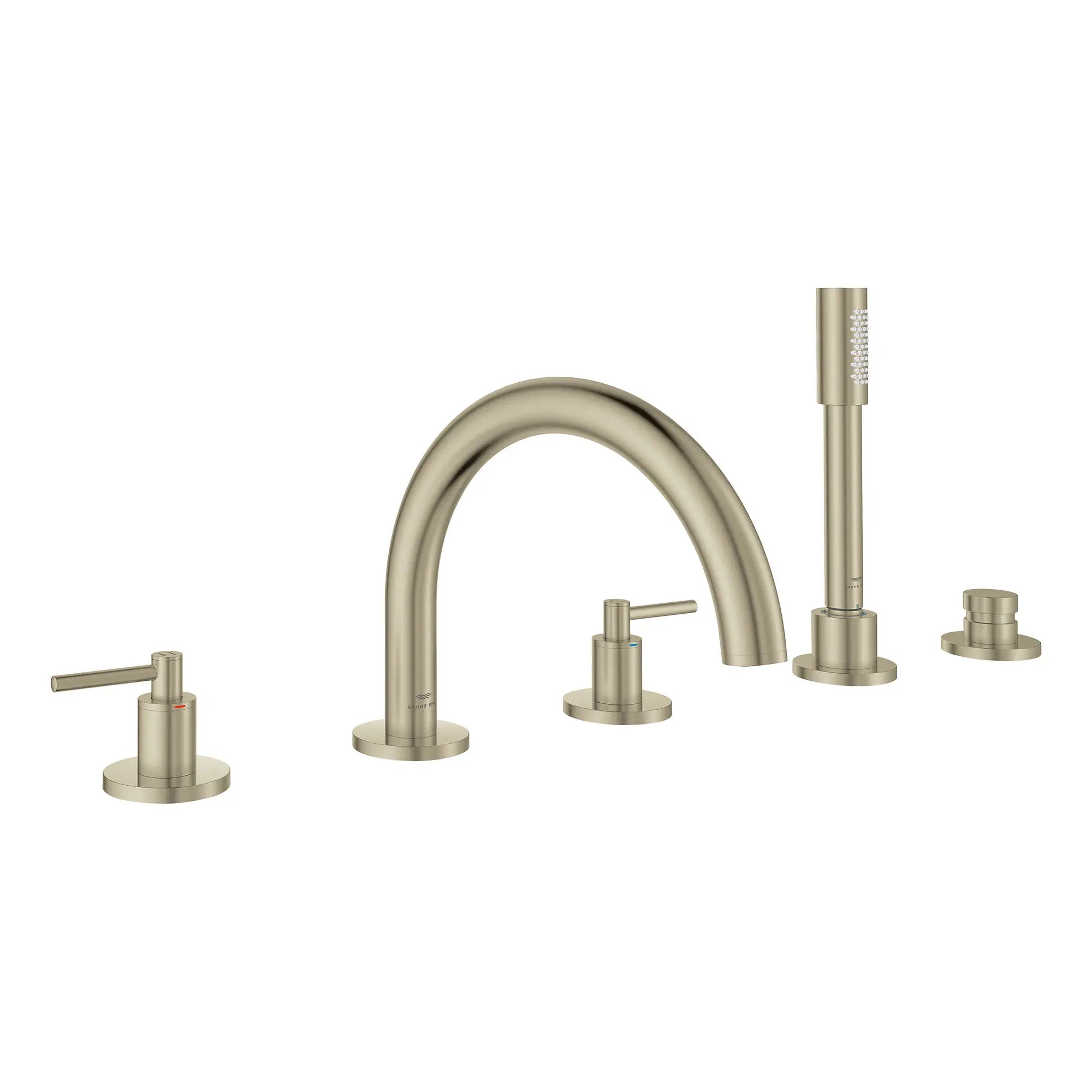 Atrio 5-Hole 2-Handle Deck Mount Roman Tub Faucet without Handles with 1.75 GPM Hand Shower // BRUSHED NICKEL INFINITYFINISH // 164461_Atrio_SiloRight_25274EN0_002_Feb2023_0_CDNwebp.webp