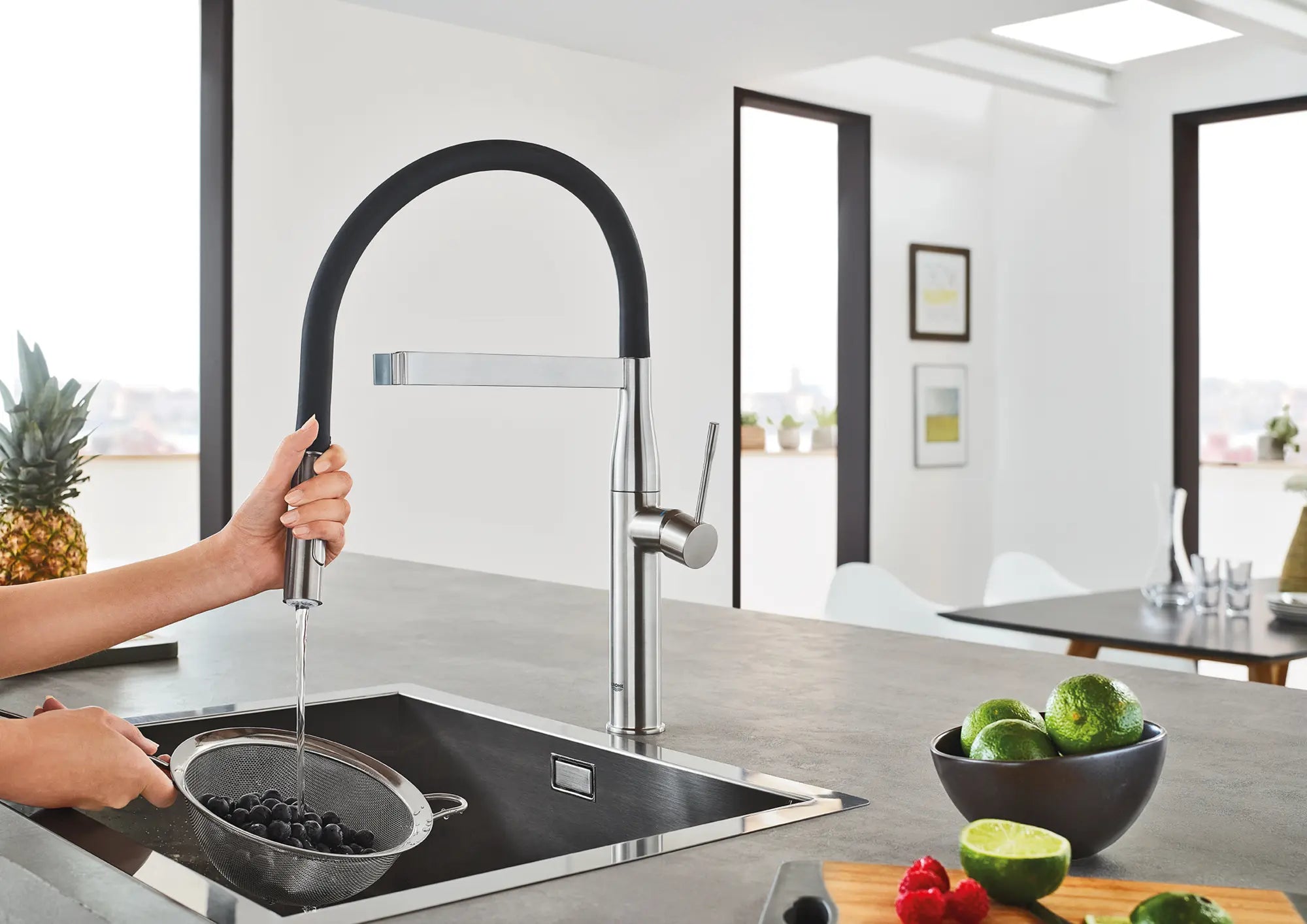 Essence Single-Handle Semi-Pro Dual Spray Kitchen Faucet 1.75 GPM (6.6 L/min) // GROHE STARLIGHT CHROME // 164561_EssenceNew_30295000_23_0_CDNwebp.webp