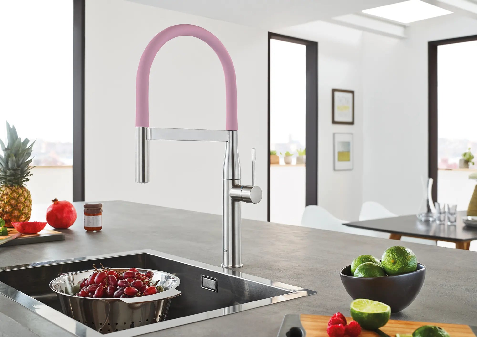 Essence Single-Handle Semi-Pro Dual Spray Kitchen Faucet 1.75 GPM (6.6 L/min) // SUPERSTEEL INFINITYFINISH // 164562_B-30295DC0_Pink_0_CDNwebp.webp