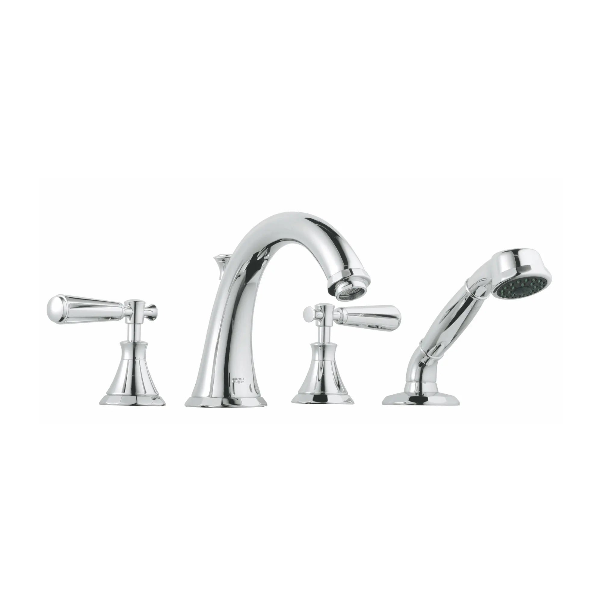 4-Hole 2-Handle Deck Mount Roman Tub Faucet with 2.5 GPM Hand Shower // GROHE STARLIGHT CHROME // 164622_25073000-Kensington-Roman-Tub-Filler-With-Personal-Hand-Shower-Starlight-Chrome-Silo-2_0_CDNwebp.webp