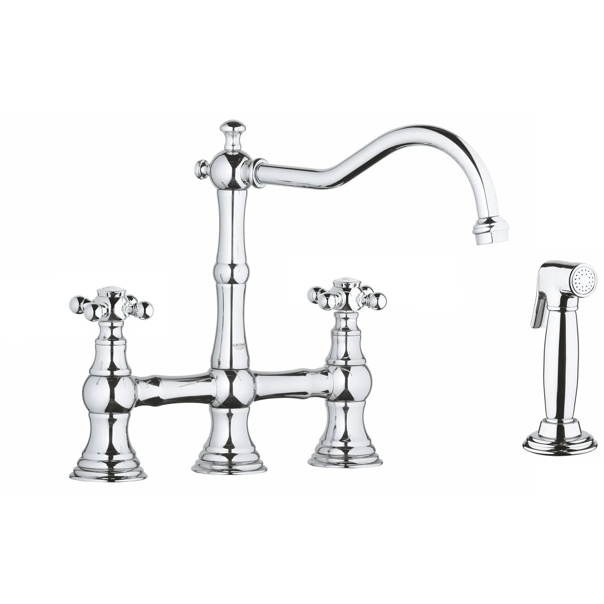 2-Handle Kitchen Faucet 2.2 GPM with Side Spray // GROHE STARLIGHT CHROME // 164639_20158000-Bridgeford-12-in-2-Handle-Kitchen-Faucet-With-Side-Spray-in-Chrome-Silo-2_0_CDNwebp.webp