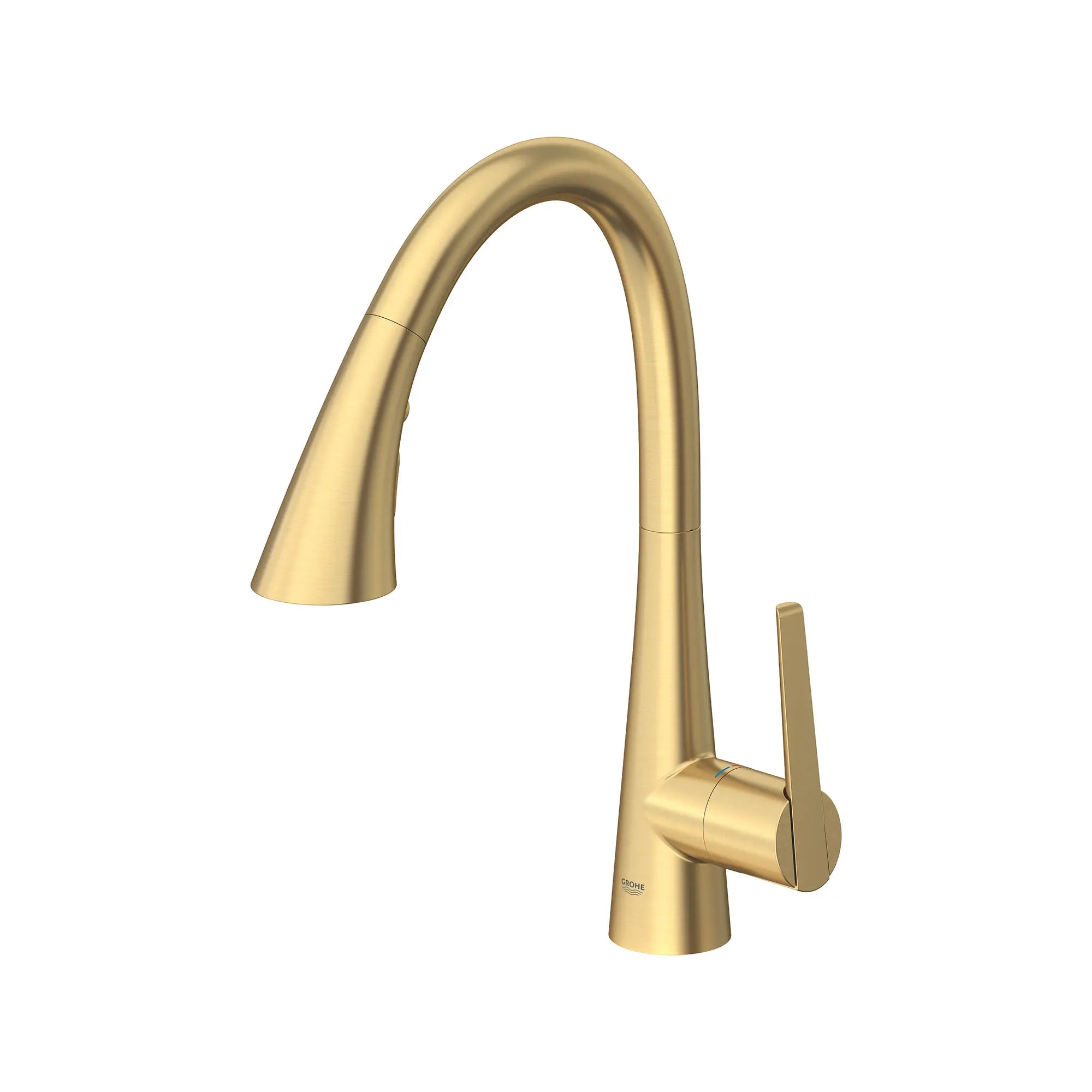 GROHE Zedra Single-Handle Pull Down Kitchen Faucet Triple Spray 1.75 GPM (6.6 L/min) // BRUSHED COOL SUNRISE // 164848_Zedra_SiloLeft_32298GN3_0001_Mar2023_0_CDNwebp.webp