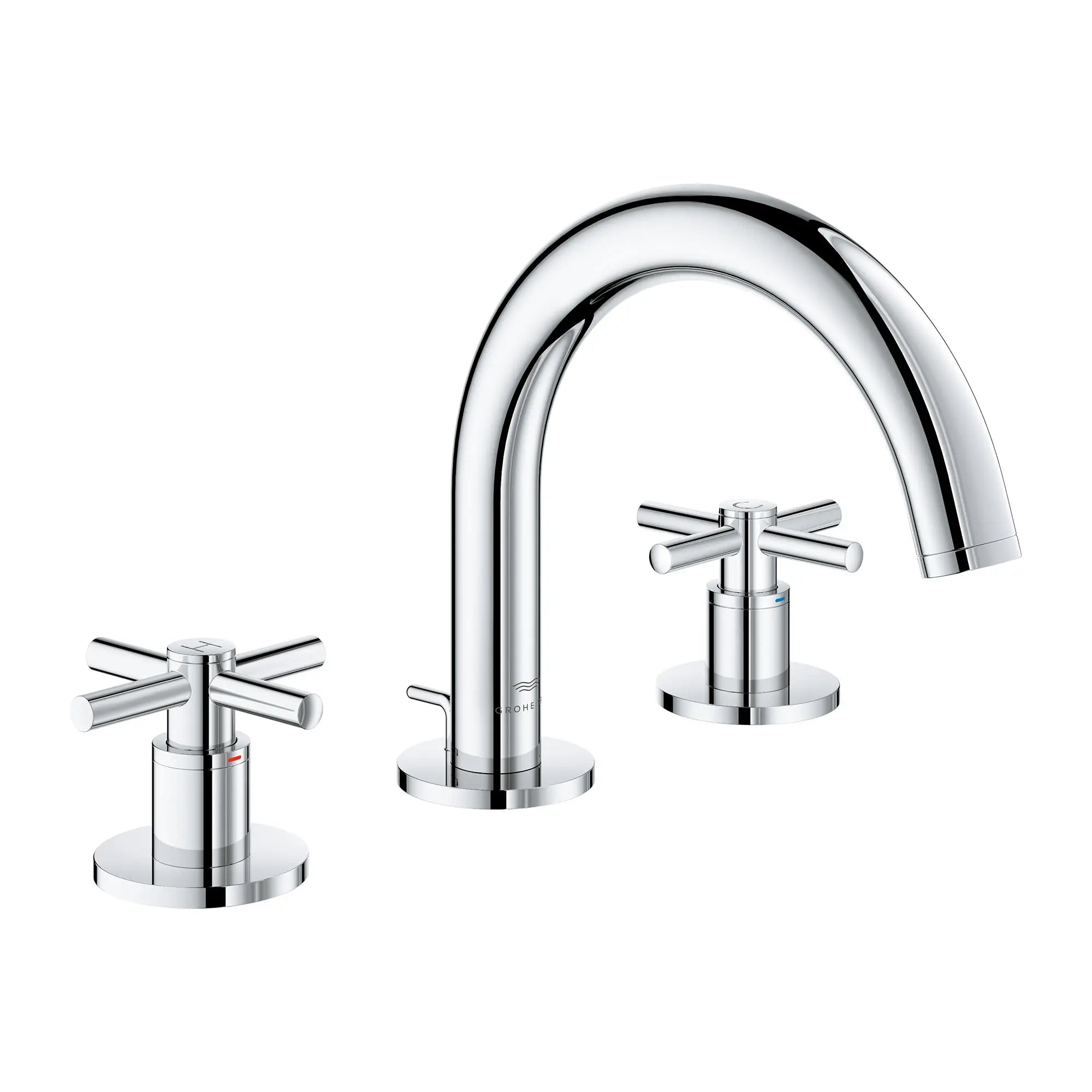 Atrio 8-inch Widespread 2-Handle S-Size Bathroom Faucet without Handles, 1.2 GPM (4.5 L/min) // GROHE STARLIGHT CHROME // 165463_Atrio_SiloRight_20660000_001_Feb2023_0_CDNwebp.webp