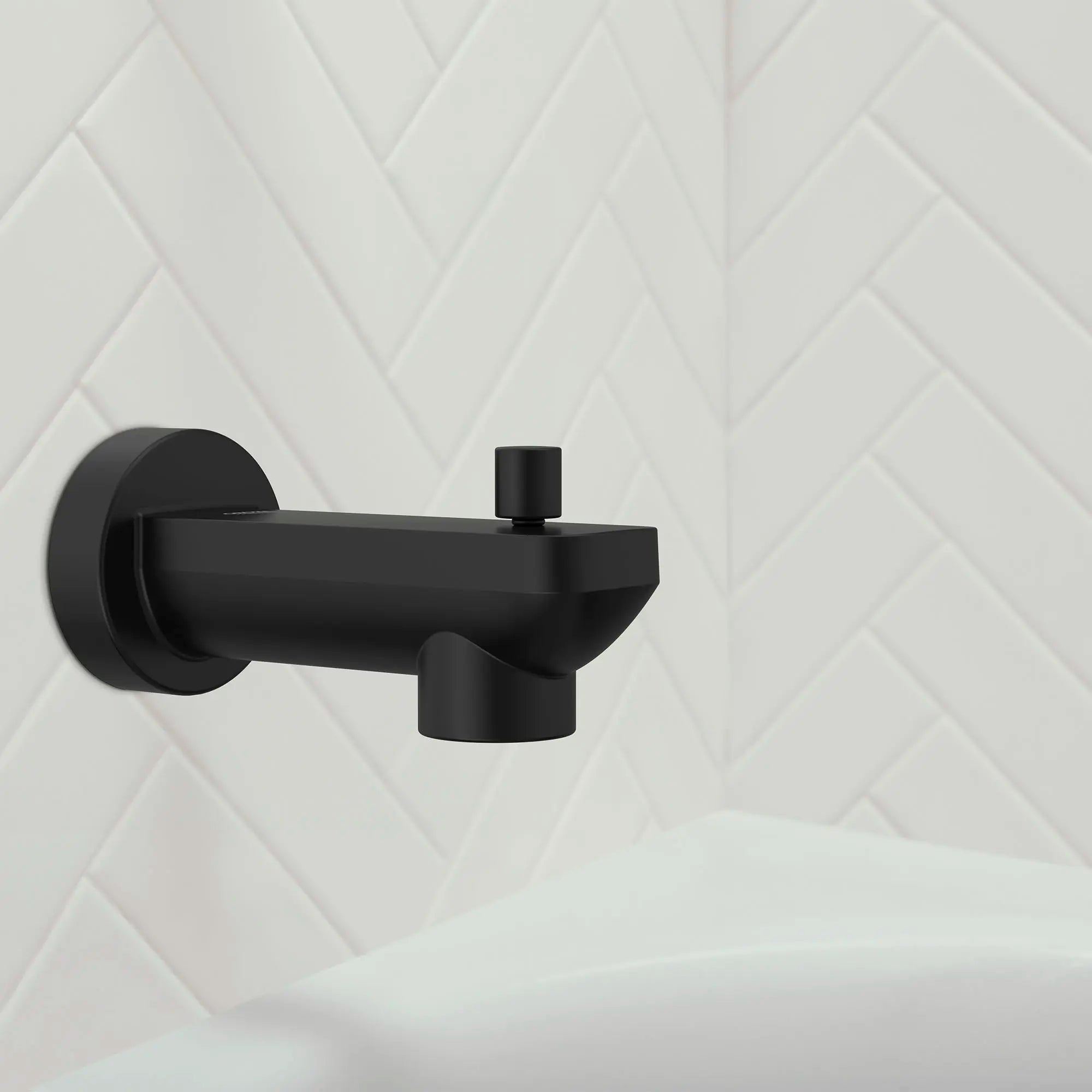 Diverter Tub Spout // MATTE BLACK // 166030_Lineare_EnvironmentCloseUp_133822431_0001_Aug2023_0_CDNwebp.webp