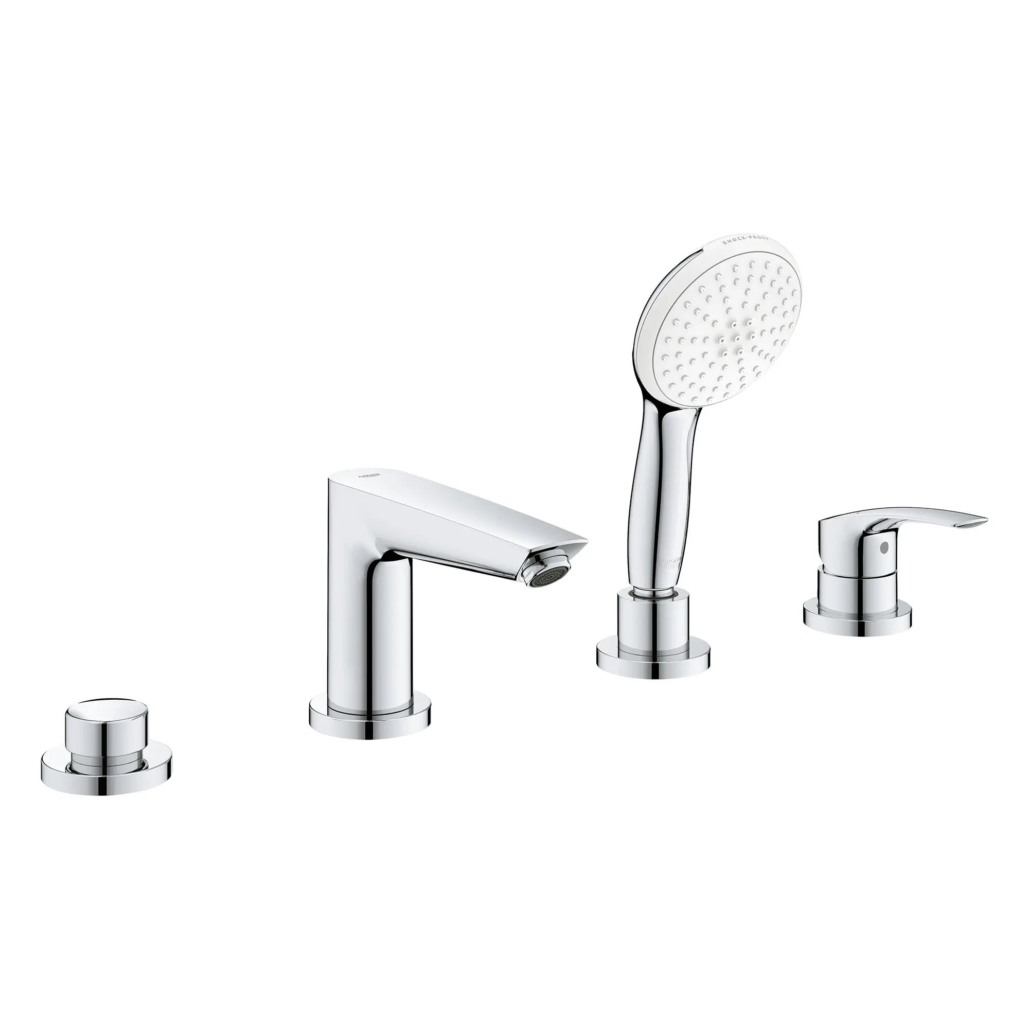Eurosmart 4-Hole Single Handle Deck Mount Roman Tub Faucet with 1.5 gpm (5.7 L/min) Hand Shower // GROHE STARLIGHT CHROME // 166189_Eurosmart_SiloRight_25277003_0001_Aug2023_0_CDNwebp.webp