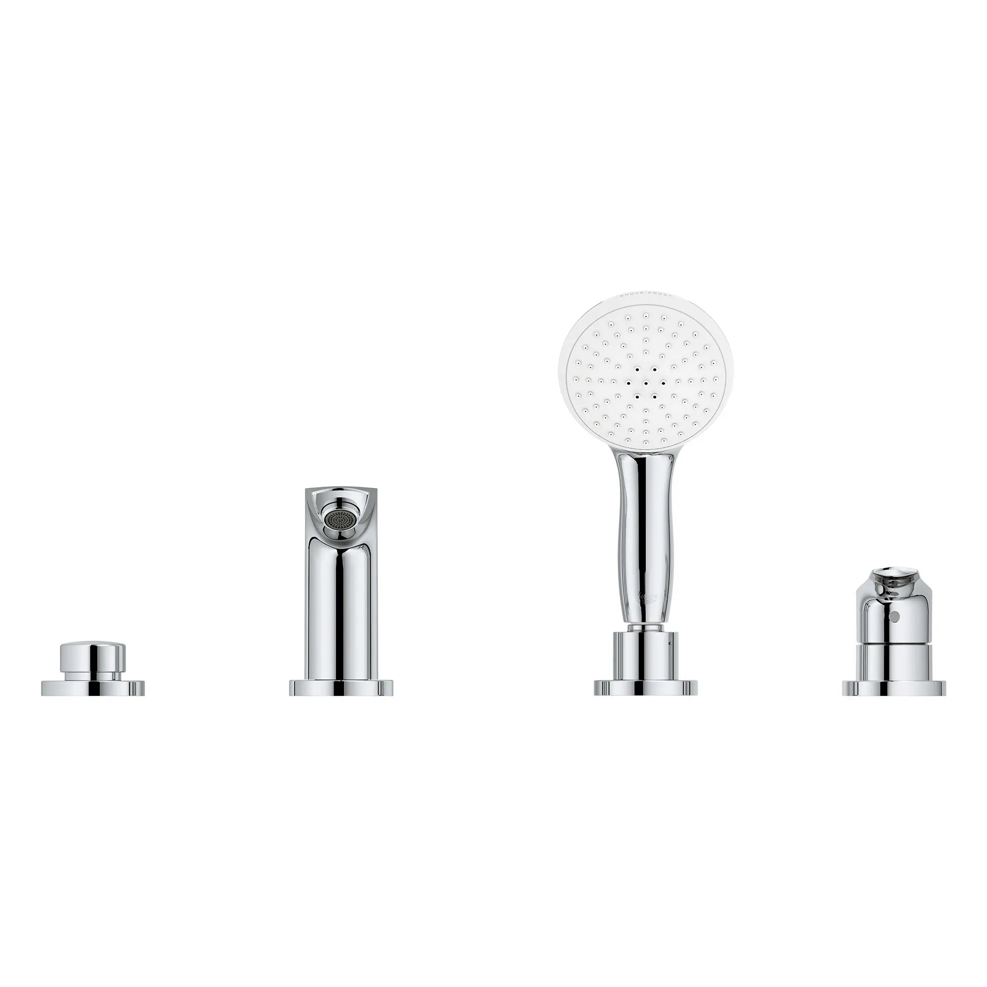 Eurosmart 4-Hole Single Handle Deck Mount Roman Tub Faucet with 1.5 gpm (5.7 L/min) Hand Shower // GROHE STARLIGHT CHROME // 166400_Eurosmart_SiloFront_25277003_0001_Aug2023_0_CDNwebp.webp