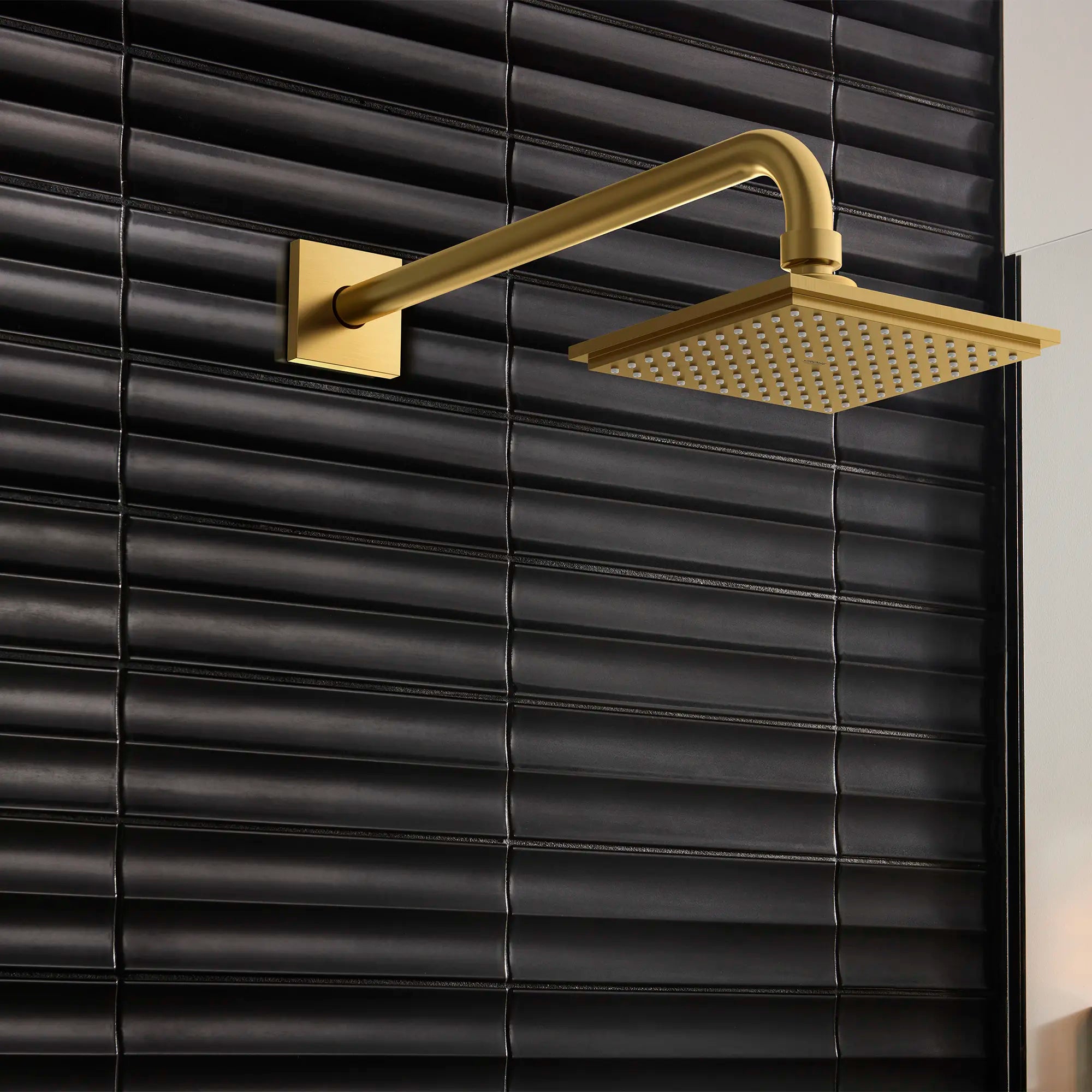 Rainshower 15" Square Shower Arm // BRUSHED COOL SUNRISE // 186504_Rainshower_EnvironmentCloseUp_26632GN0_26468GN0_0001_Sept2023_0_CDNwebp.webp