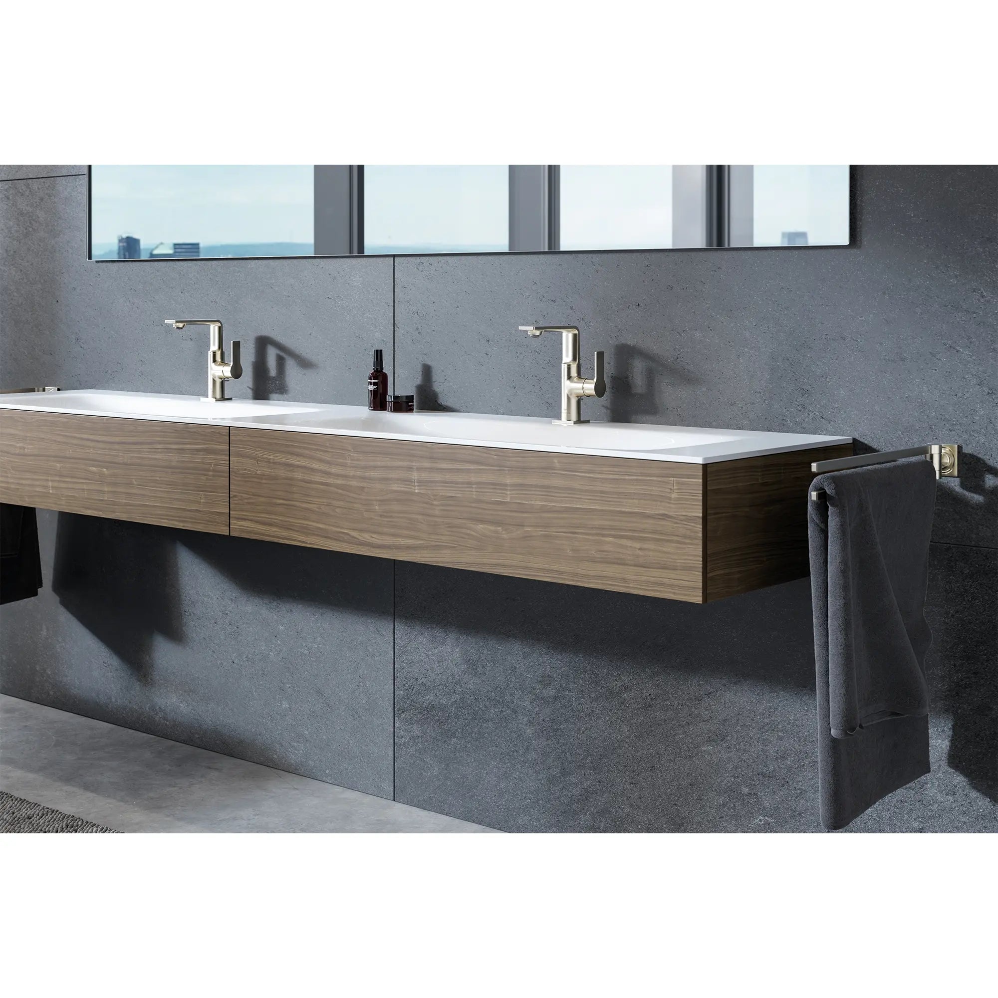 Allure 24" Double Towel Bar // BRUSHED NICKEL INFINITYFINISH // 186599_Allure_EnvironmentCloseUp_23858EN1_40342EN1_0001_Oct2023_0_CDNwebp.webp