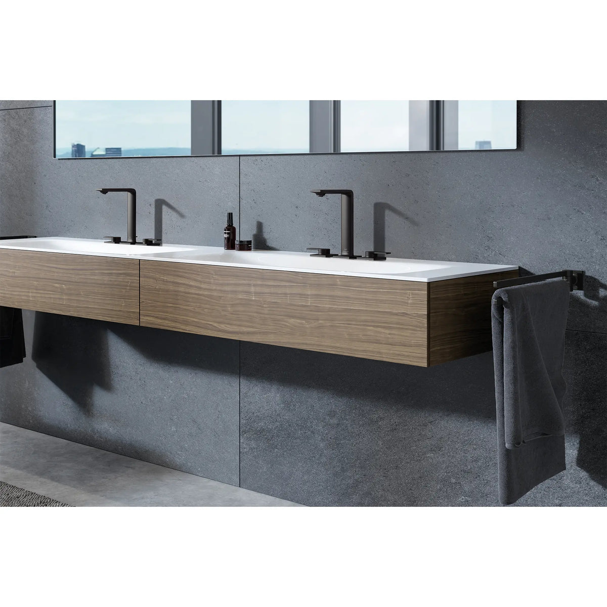 Allure 8-inch Widespread 2-Handle M-Size Bathroom Faucet, 1.2 GPM (4.5 L/min) // MATTE BLACK // 186604_Allure_EnvironmentCloseUp_205842431_0001_Oct2023_0_CDNwebp_7d0a5a1f-ae07-466c-a743-fa548ff19dc2.webp