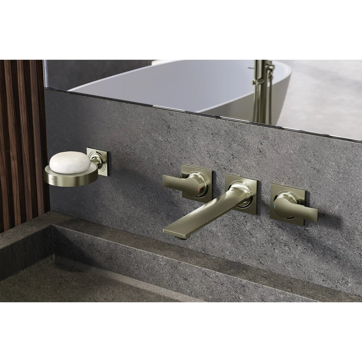 Allure 2-Handle Wall Mount Faucet, 1.2 GPM (4.5 L/min) // BRUSHED NICKEL INFINITYFINISH // 186613_Allure_EnvironmentCloseUp_20586EN1_0001_Oct2023_0_CDNwebp_ca74001f-4dd0-4227-a548-21a85339f0b2.webp