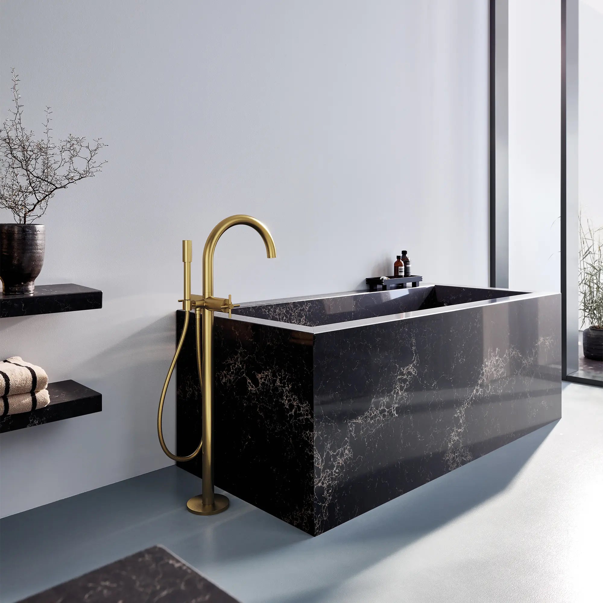 59" Metal Longlife Twist-Free Shower Hose // BRUSHED COOL SUNRISE // 186619_Atrio_EnvironmentCloseUp_28417GN0_0001_Oct2023_0_CDNwebp_8dea039b-59a5-4fea-8fab-61bf2d7cbcf0.webp