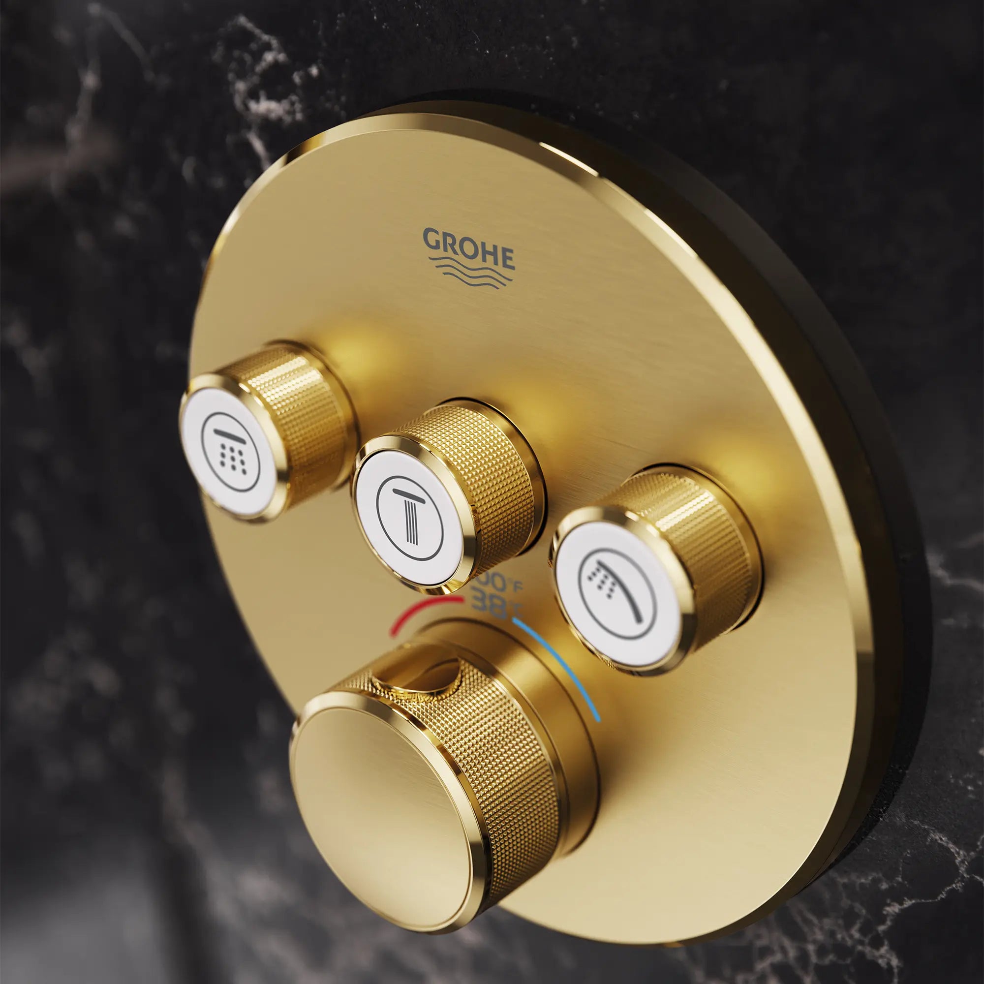 Triple Function Thermostatic Valve Trim // BRUSHED COOL SUNRISE // 186620_Atrio_EnvironmentCloseUp_29138GN0_0001_Oct2023_0_CDNwebp_1d8c5c5a-93f6-42ba-a00d-28c8891fd032.webp