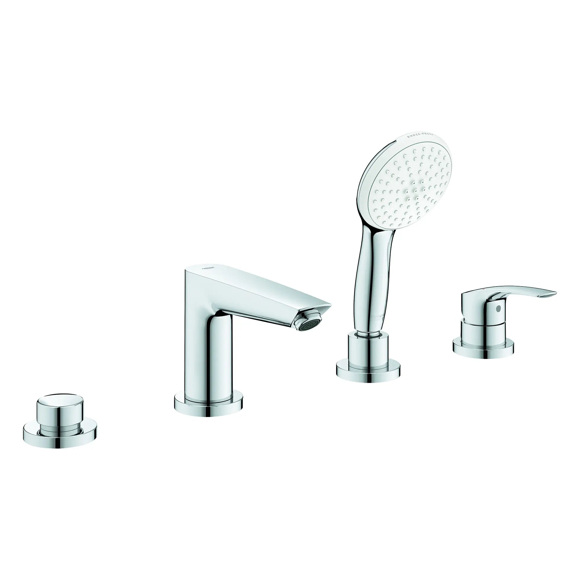 Eurosmart 4-Hole Single Handle Deck Mount Roman Tub Faucet with 1.5 gpm (5.7 L/min) Hand Shower // GROHE STARLIGHT CHROME // 188010_Tempesta_SiloRight_25277003_0001_Jul2023_0_CDNwebp.webp