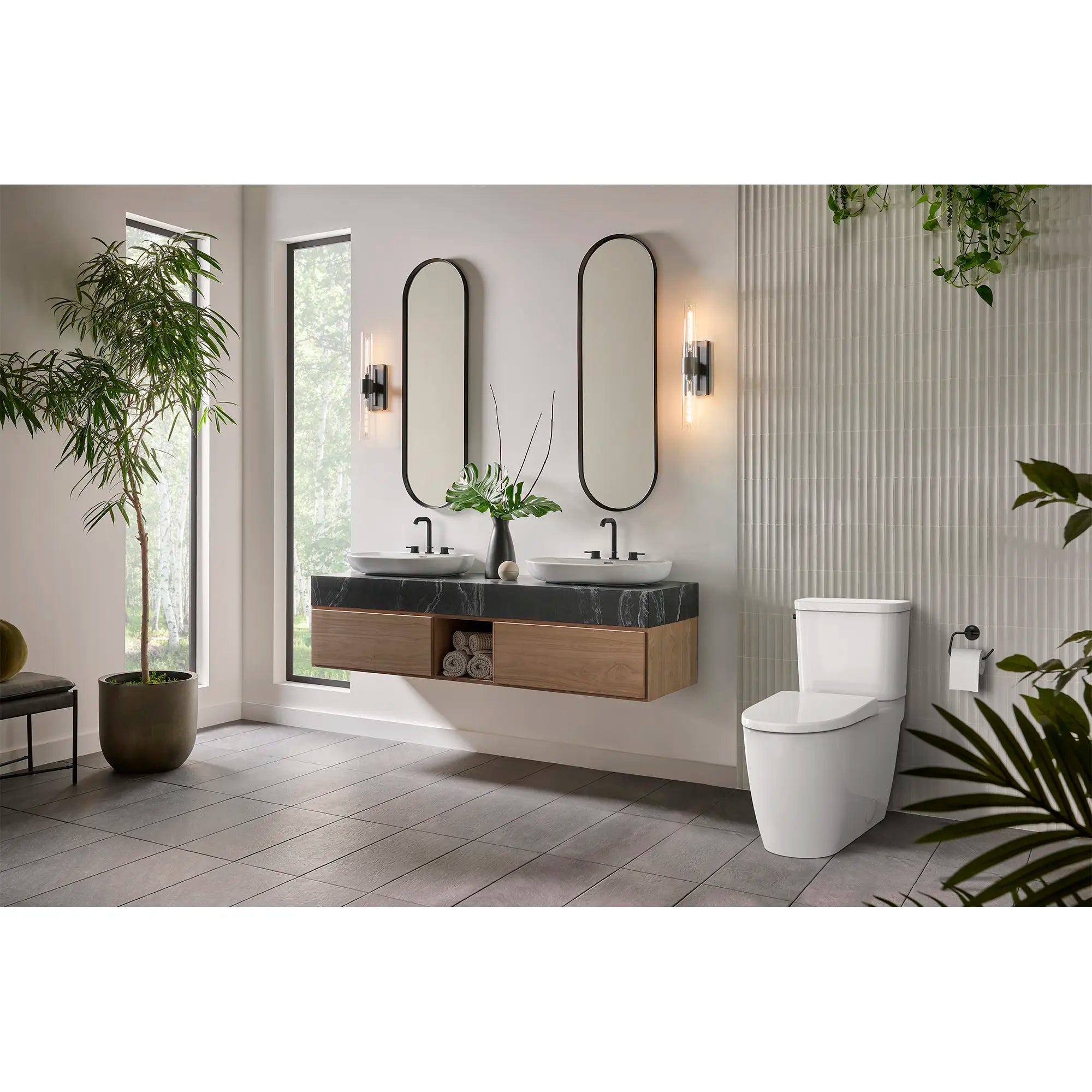Two-piece Right height Elongated Toilet with seat, Left-Hand Trip Lever // LEFT / ALPINE WHITE // 231833_Concetto_EnvironmentFull_39675000_406892431_0001_Oct2023_CDNwebp.webp
