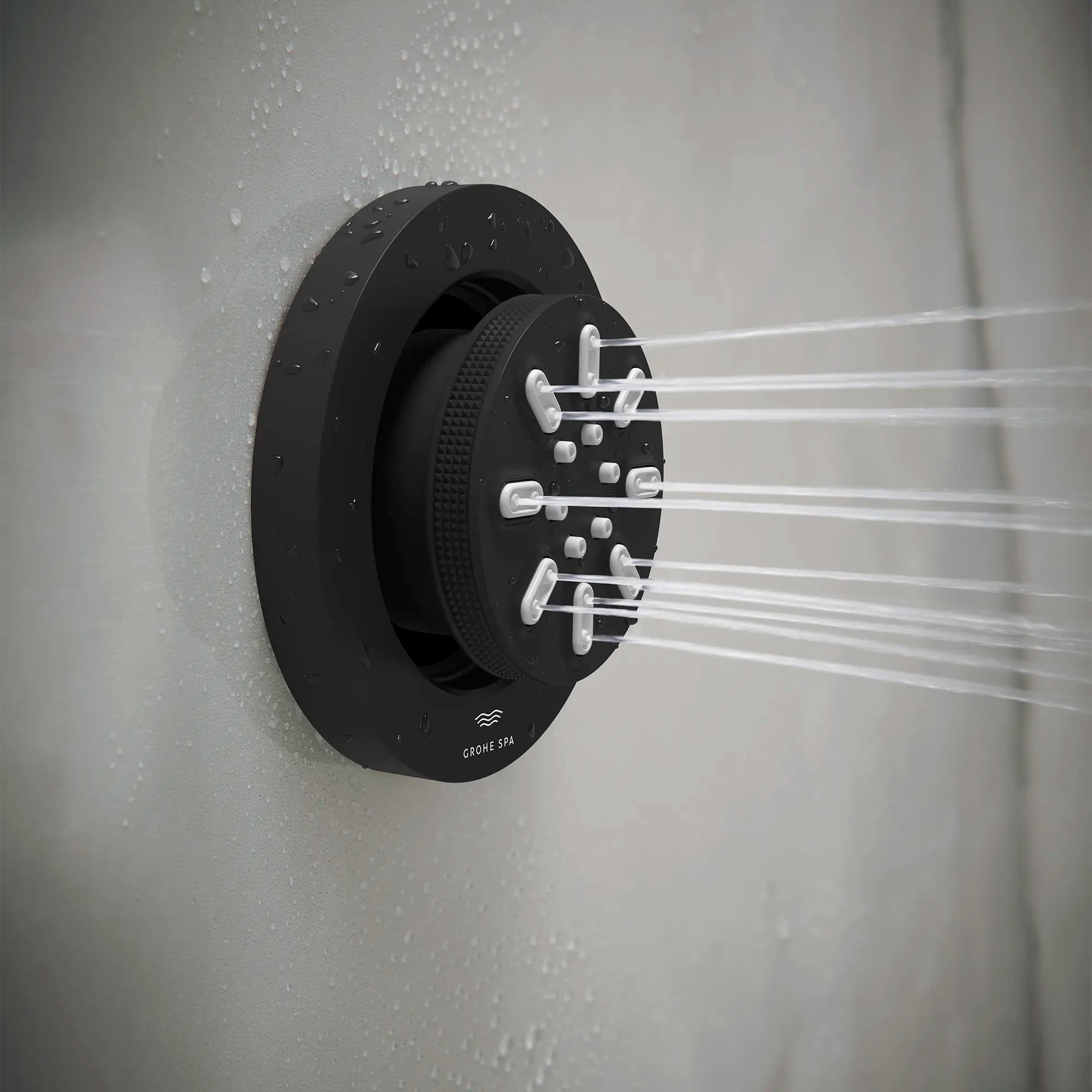 Rainshower Body Spray, Round - 2 Sprays, 0.9 GPM (3.4 L/min) // MATTE BLACK // 233686_RainshowerAqua_EnvironmentCloseUp_268442430_0001_Nov2023_CDNwebp.webp