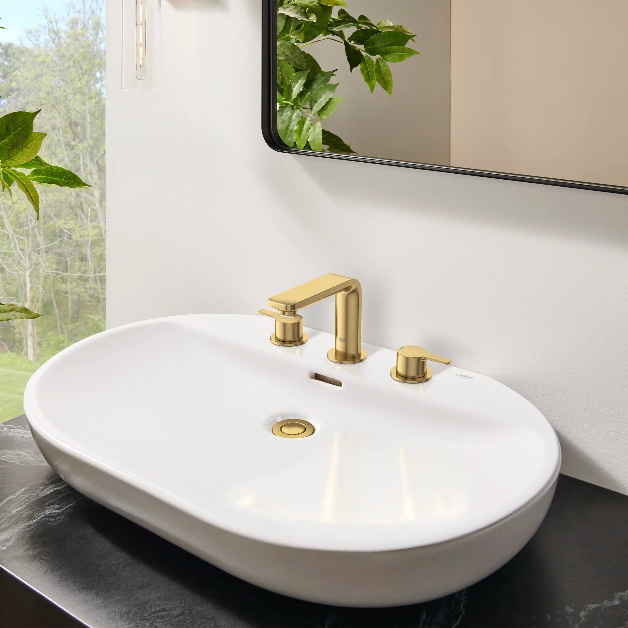 8-inch Widespread 2-Handle M-Size Bathroom Faucet, 1.2 GPM (4.5 L/min) // BRUSHED COOL SUNRISE // 233757_Lineare_EnvironmentCloseUp_20578GNA_0002_Nov2023_CDNwebp.webp