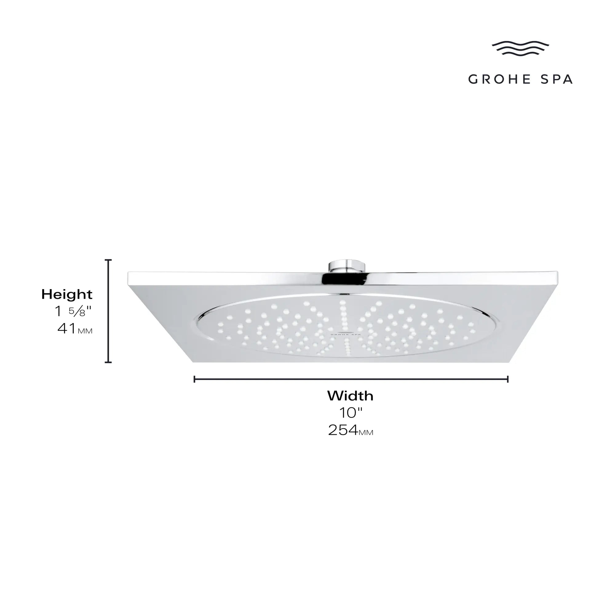10" Shower Head - 1 Spray, 1.75 GPM (6.6 L/min) // GROHE STARLIGHT CHROME // 234108_FSeries_Infographic_26872_0002_DEC2023_0_CDNwebp.webp