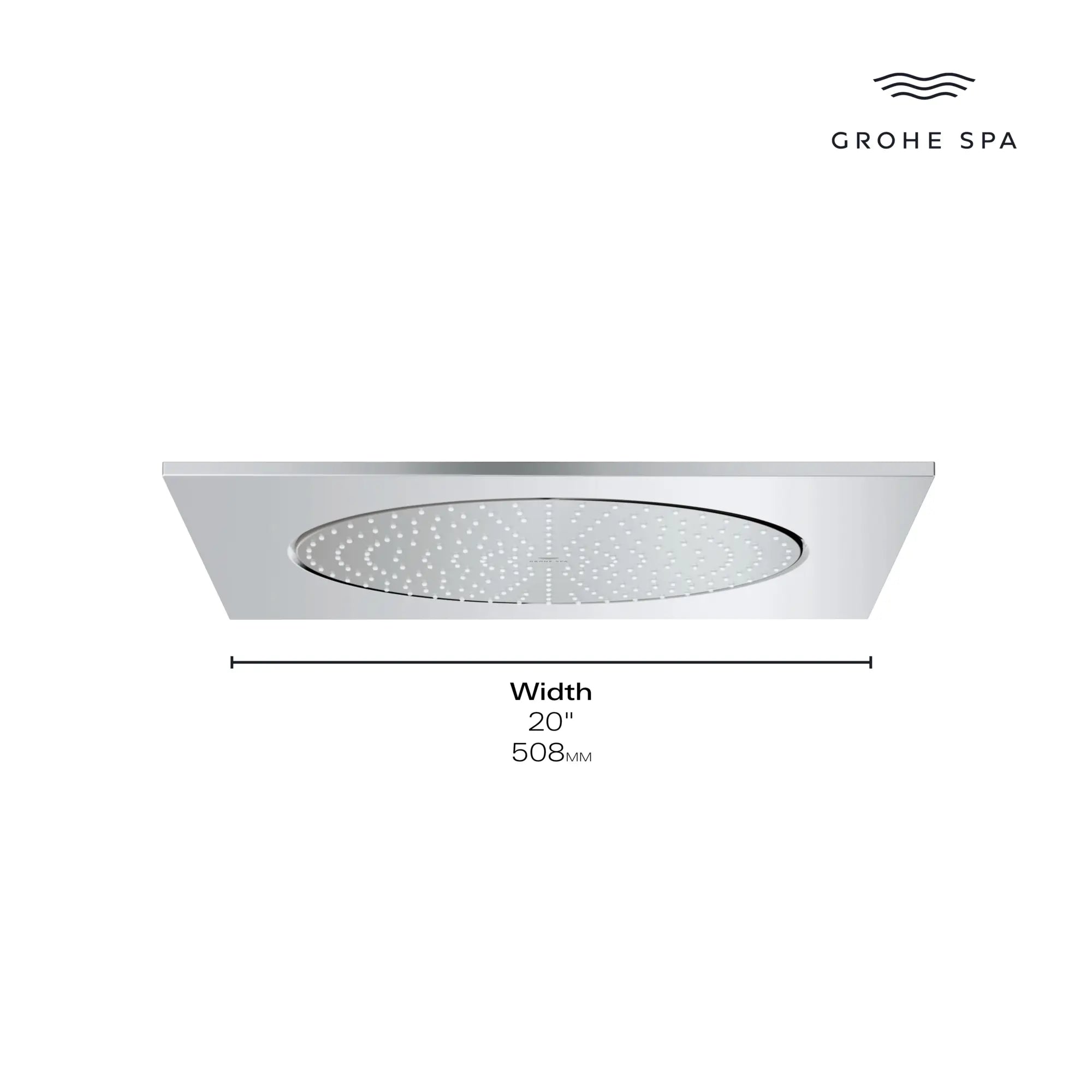20" Ceiling Shower Head 1 Spray, 1.75 GPM (6.6 L/min) // GROHE STARLIGHT CHROME // 234115_FSeries_Infographic_26870_0002_DEC2023_CDNwebp.webp
