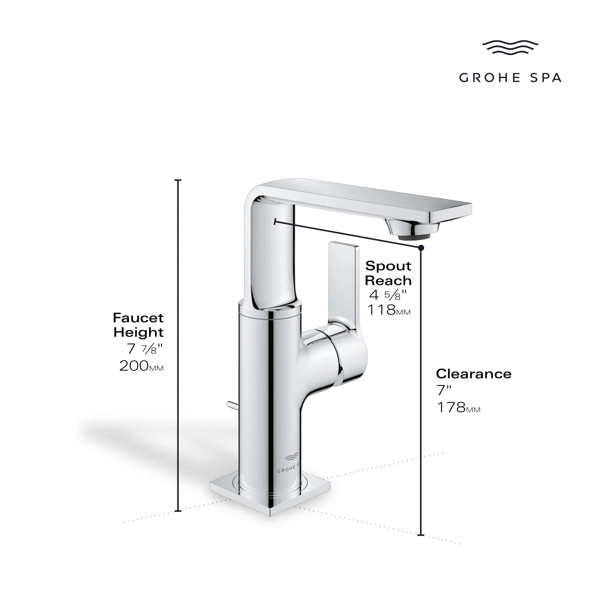 Allure Single-Hole Single-Handle M-Size Bathroom Faucet, 1.2 GPM (4.5 L/min) // GROHE STARLIGHT CHROME // 234129_Allure_Infographic_23857_0002_DEC2023_1_CDNwebp.webp