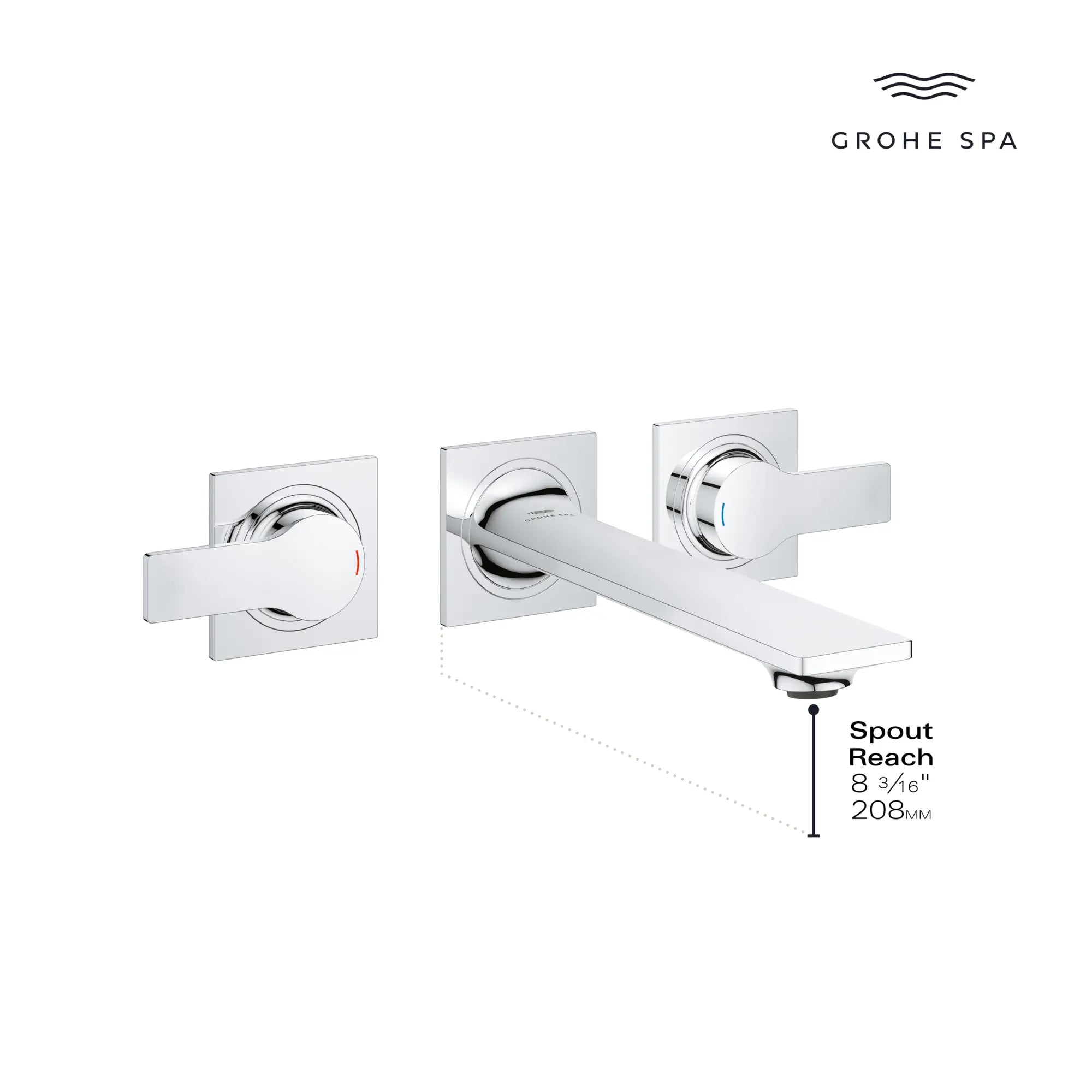 Allure 2-Handle Wall Mount Faucet, 1.2 GPM (4.5 L/min) // GROHE STARLIGHT CHROME // 234133_Allure_Infographic_20586_0002_DEC2023_CDNwebp.webp