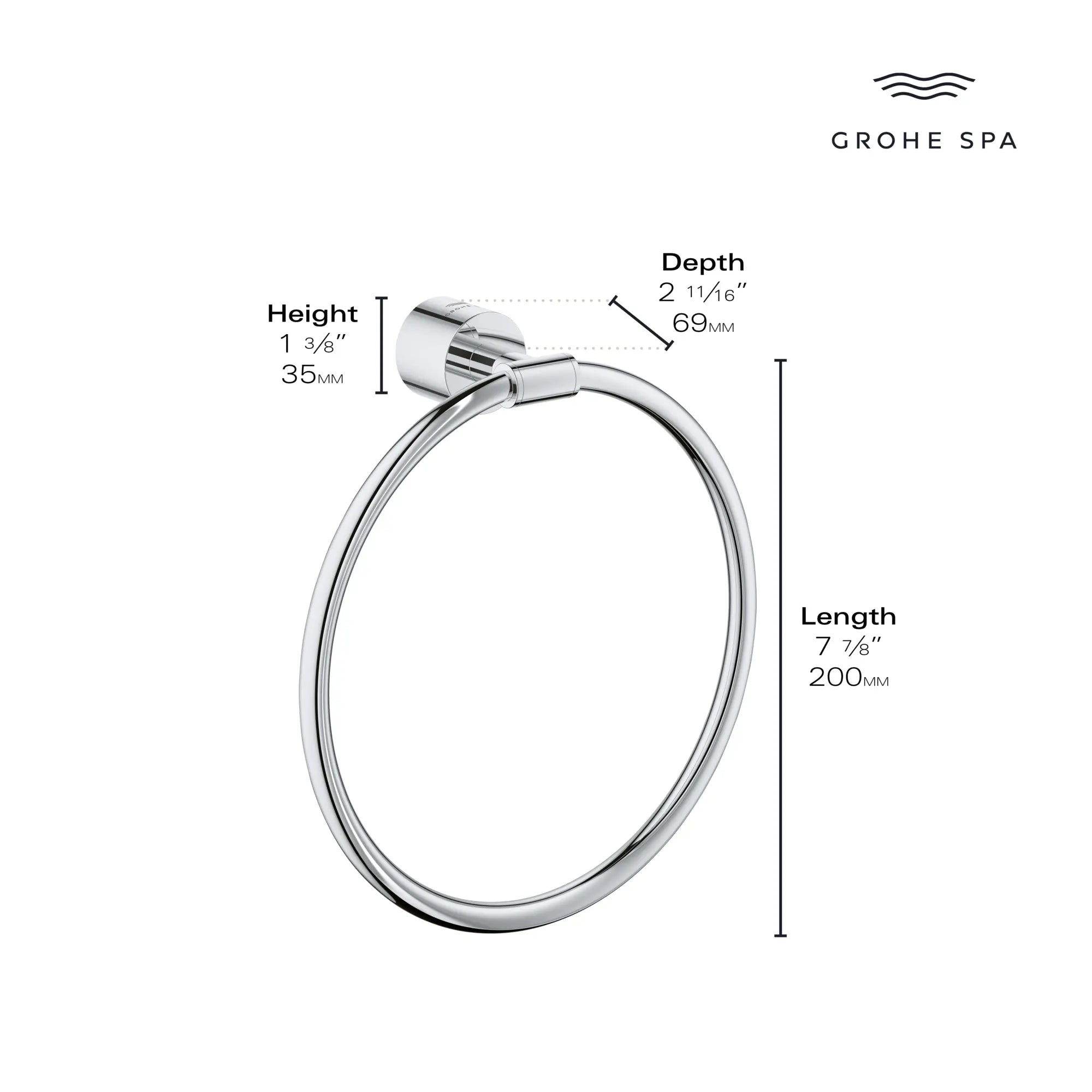 Atrio 8" Towel Ring // GROHE STARLIGHT CHROME // 235629_Atrio_Infographic_40887_0001_JAN2024_1_CDNwebp.webp
