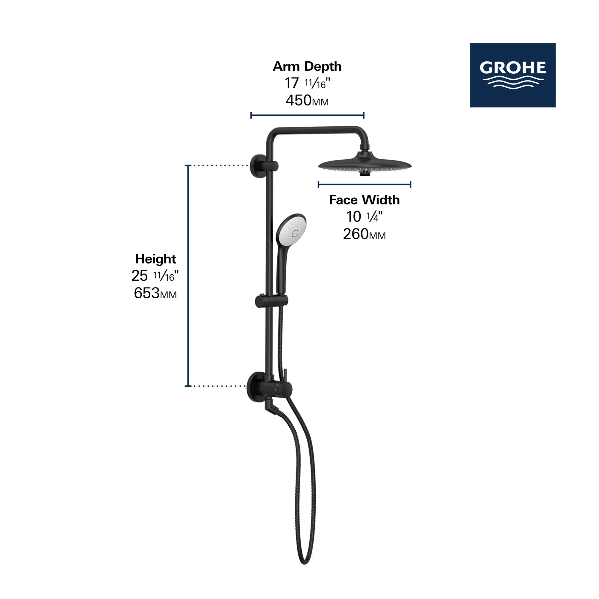 160 Shower System, 2.5 gpm // GROHE STARLIGHT CHROME // 235698_Tempesta_Infographic_27867_0002_JAN2024_CDNwebp.webp