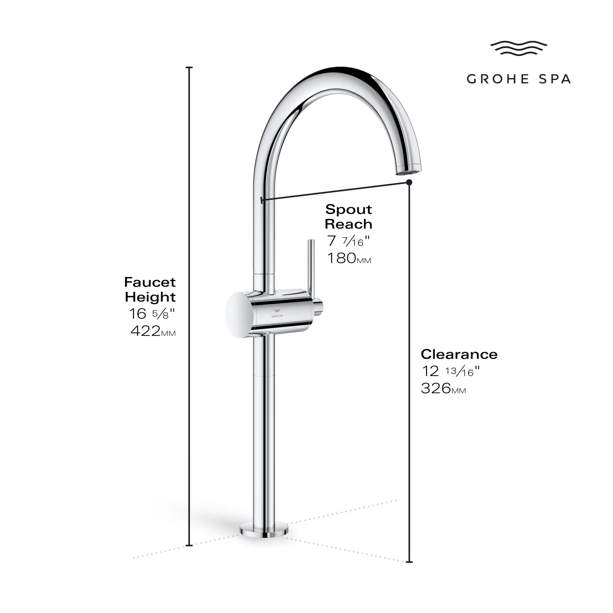 Atrio Single Hole Single-Handle Vessel Sink Faucet, 1.2 GPM (4.5 L/min) // GROHE STARLIGHT CHROME // 236653_Atrio_Infographic_24352_0002_JAN2024_1_CDNwebp.webp