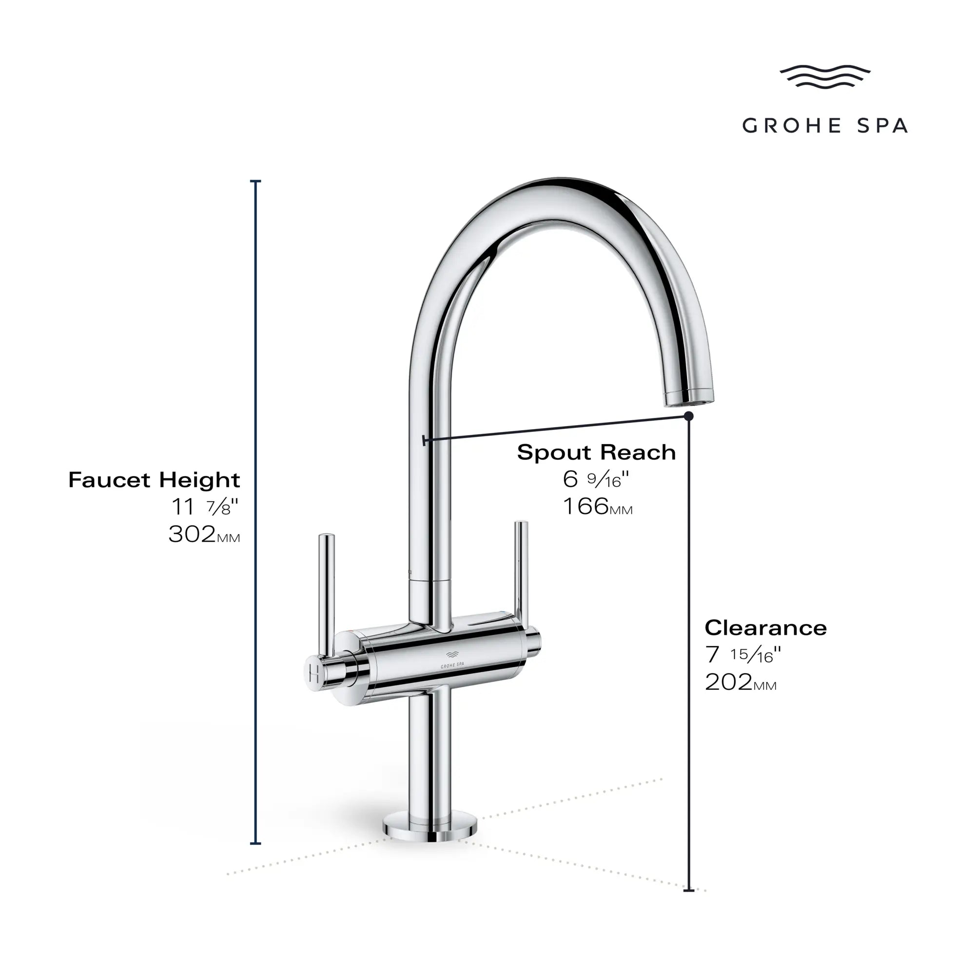 Atrio Single Hole Two-Handle L-Size Bathroom Faucet without Handles, 1.2 GPM (4.5 L/min) // GROHE STARLIGHT CHROME // 236655_Atrio_Infographic_21146_0002_JAN2024_0_CDNwebp.webp