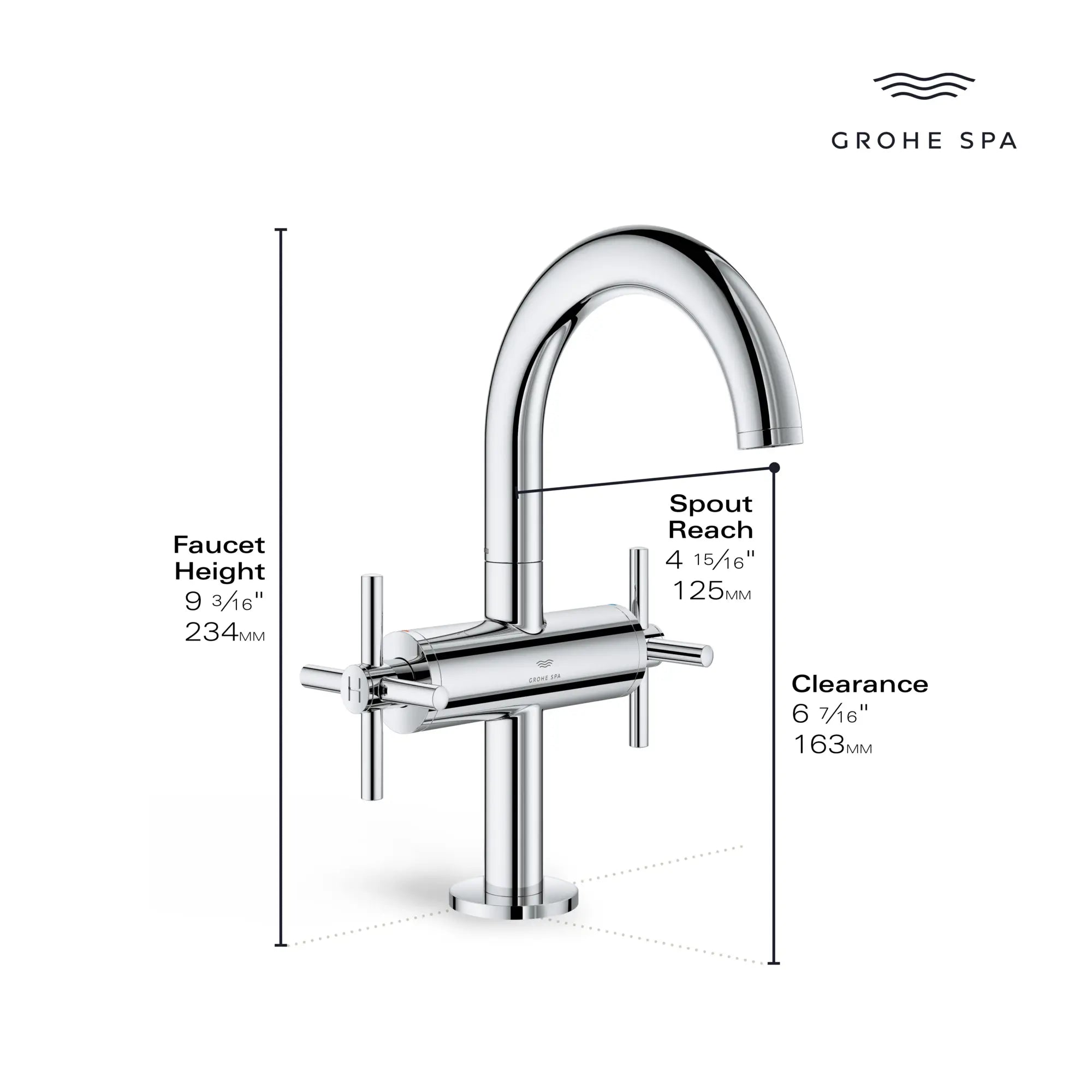 Atrio Single Hole Two-Handle M-Size Bathroom Faucet without Handles, 1.2 GPM (4.5 L/min) // GROHE STARLIGHT CHROME // 236657_Atrio_Infographic_21148_0002_JAN2024_1_CDNwebp.webp