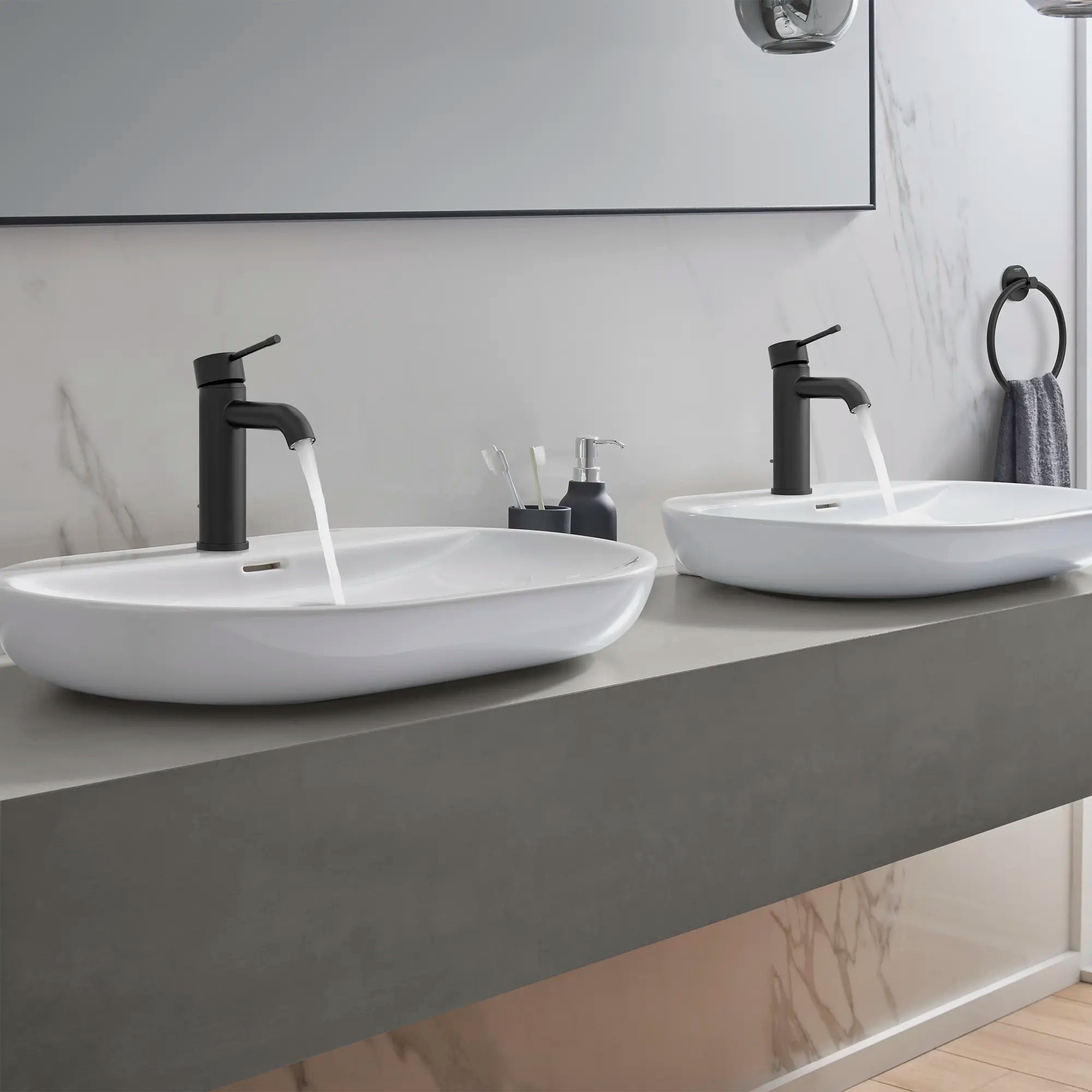 Single Hole Single-Handle S-Size Bathroom Faucet, 1.2 GPM (4.5 L/min) // MATTE BLACK // 236967_Essence_EnvironmentCloseup_235922431_0001_Nov2023_CDNwebp.webp