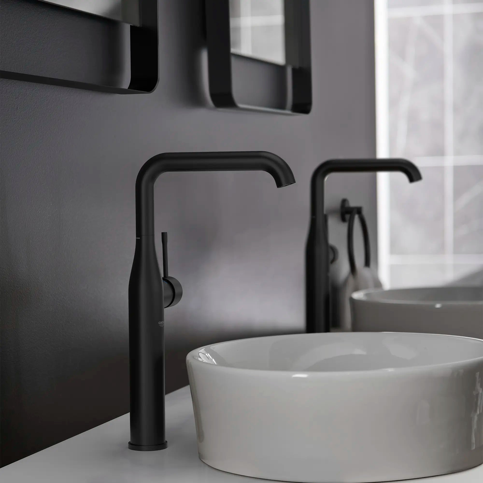 Single Hole Single-Handle Deck Mount Vessel Sink Faucet, 1.2 GPM (4.5 L/min) // MATTE BLACK // 236990_Essence_EnvironmentCloseup_235382431_0001_Dec2023_CDNwebp.webp