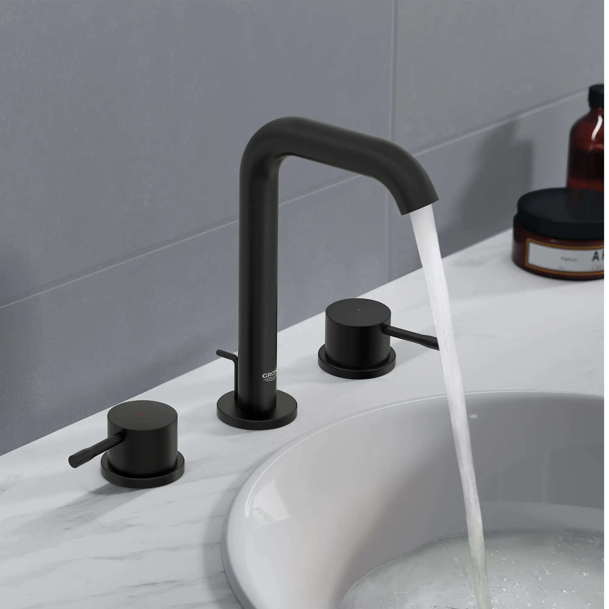 8-inch Widespread 2-Handle M-Size Bathroom Faucet, 1.2 GPM (4.5 L/min) // MATTE BLACK // 237021_Essence_EnvironmentCloseup_202972431_39673000_0001_Dec2023_CDNwebp.webp
