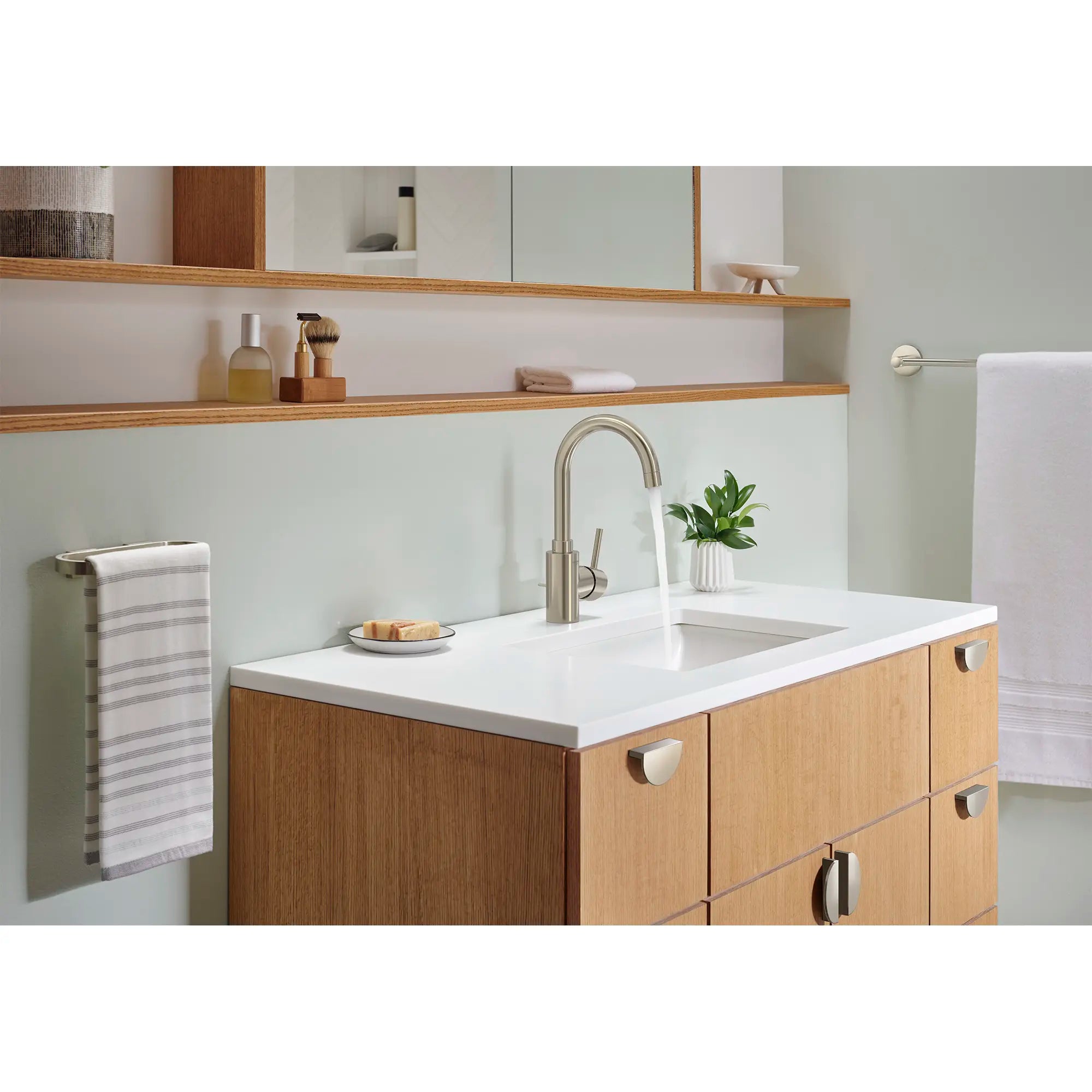 Single Hole Single-Handle L-Size Bathroom Faucet, 1.2 GPM (4.5 L/min) // BRUSHED NICKEL INFINITYFINISH // 237806_Concetto_EnvironmentCloseup_32138EN2_0001_Feb2024_CDNwebp.webp