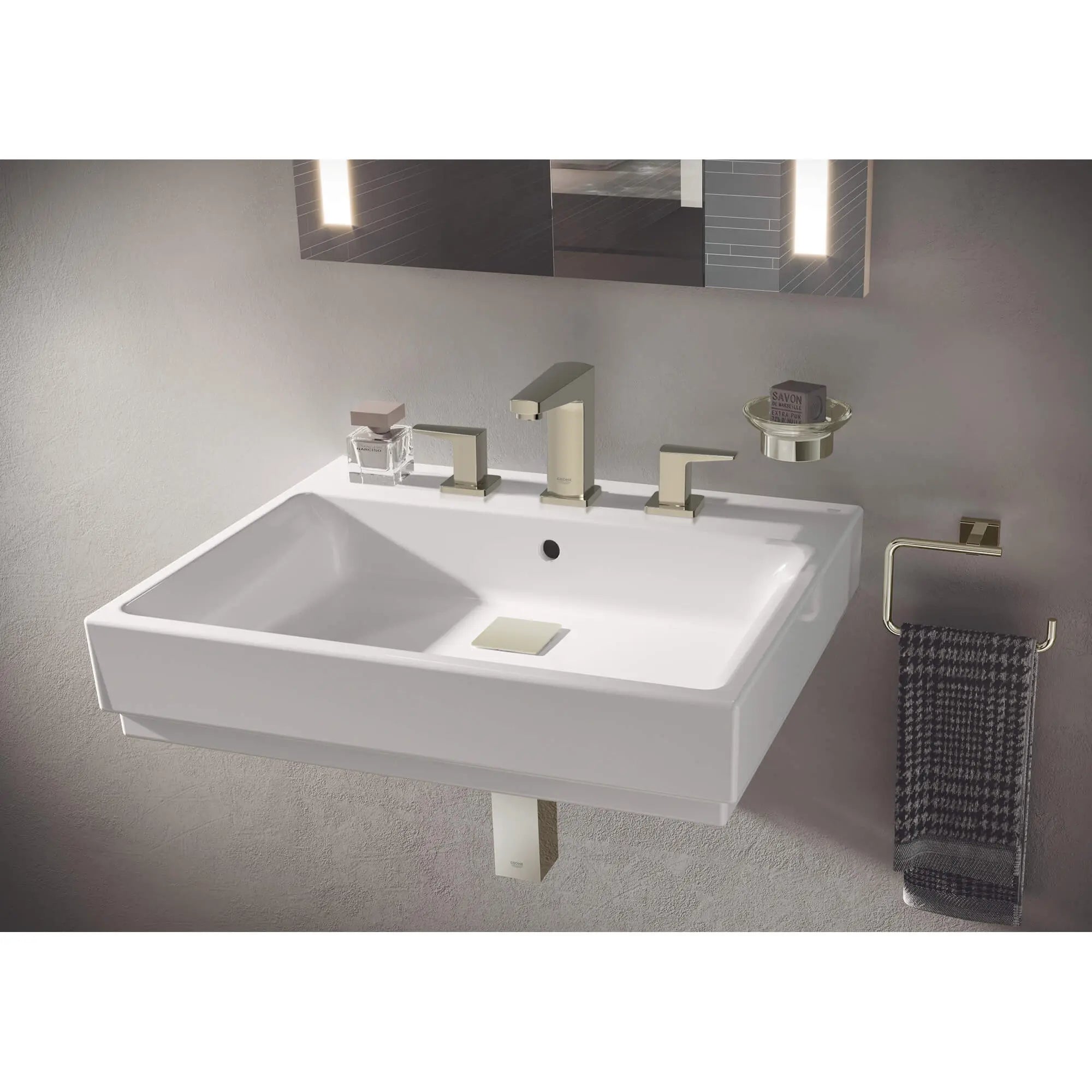 Tallinn 8" widespread two-handle bathroom faucet, 1.2 GPM (4.5 L/min) // BRUSHED NICKEL INFINITYFINISH // 240174_Tallinn_EnvironmentCloseup_20583.EN0_0003_APRIL2024_CDNwebp.webp