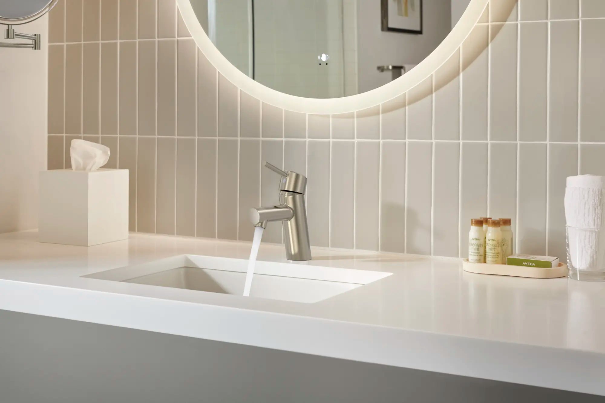 Single Hole Single-Handle S-Size Bathroom Faucet, 1.2 GPM (4.5 L/min) Less Drain // BRUSHED NICKEL INFINITYFINISH // 240175_Concetto_EnvironmentCloseup_34271.ENA_0001_APRIL2024_CDNwebp.webp