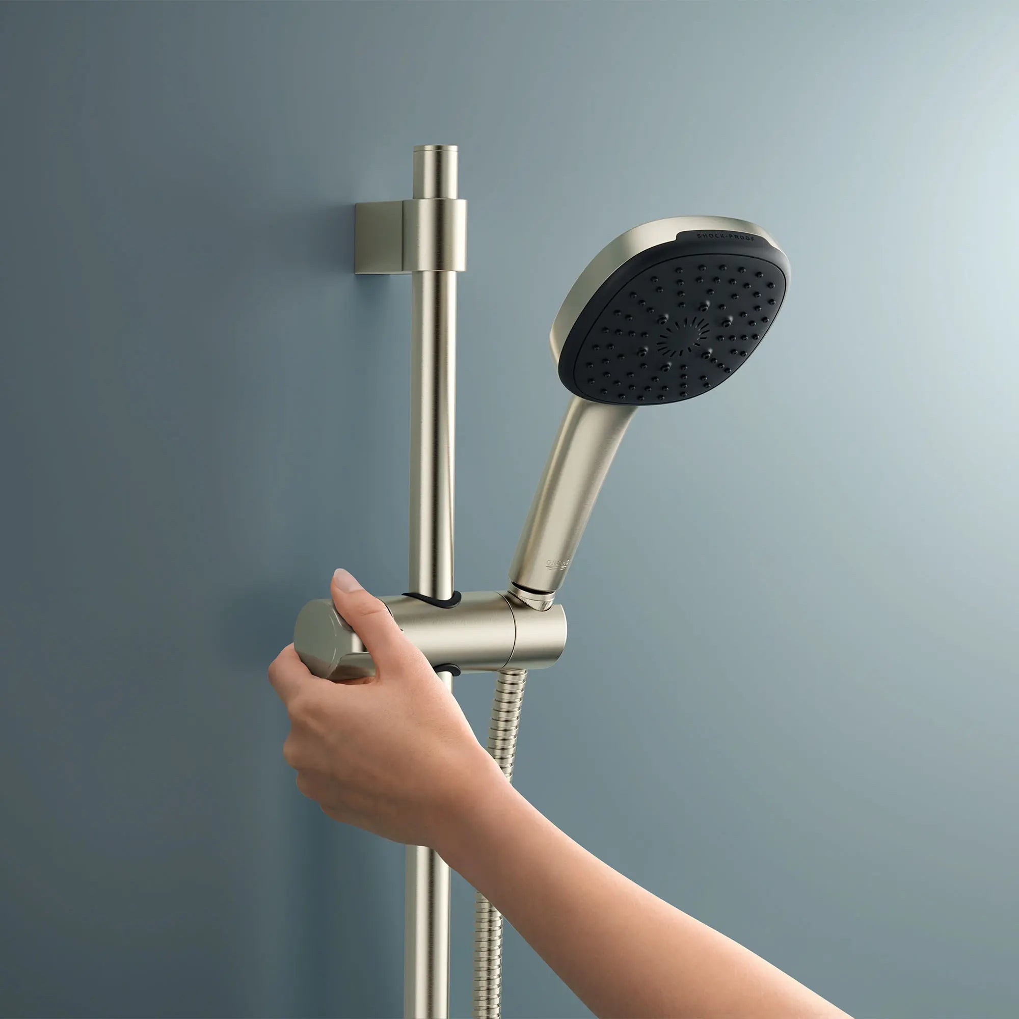 Tempesta 110 Square 3-Spray Hand Shower, 1.75 GPM (6.6 L/min) // BRUSHED NICKEL INFINITYFINISH // 244250_Tempesta_EnvironmentCloseUp_26903EN2_0001_Apr2024_CDNwebp.webp