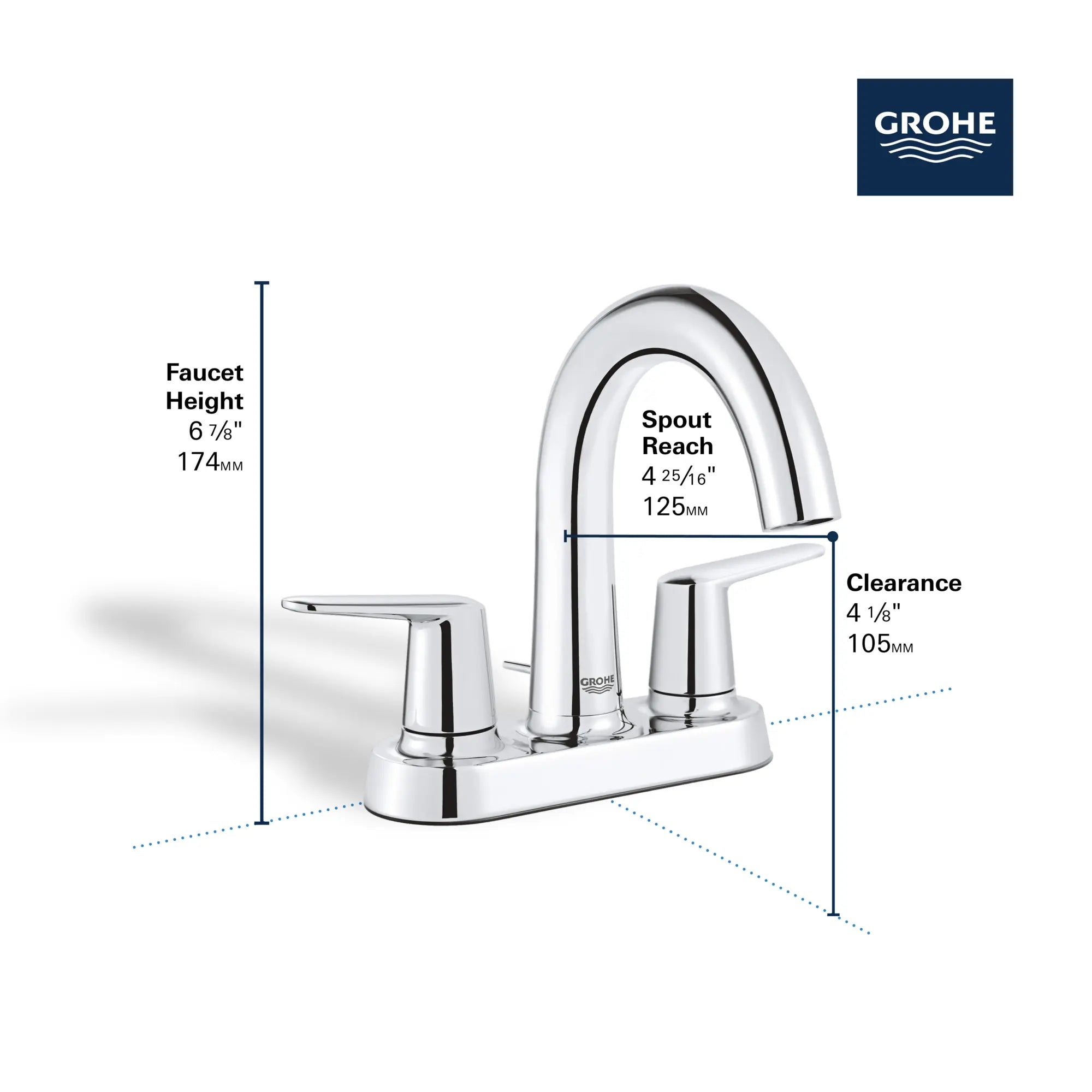 Veletto 2-handle 4" Centerset Bathroom Faucet, 1.2 GPM (4.5 L/min) // GROHE STARLIGHT CHROME // 244578_Veletto_Infographic_20582_0002_JAN2024_CDNwebp.webp