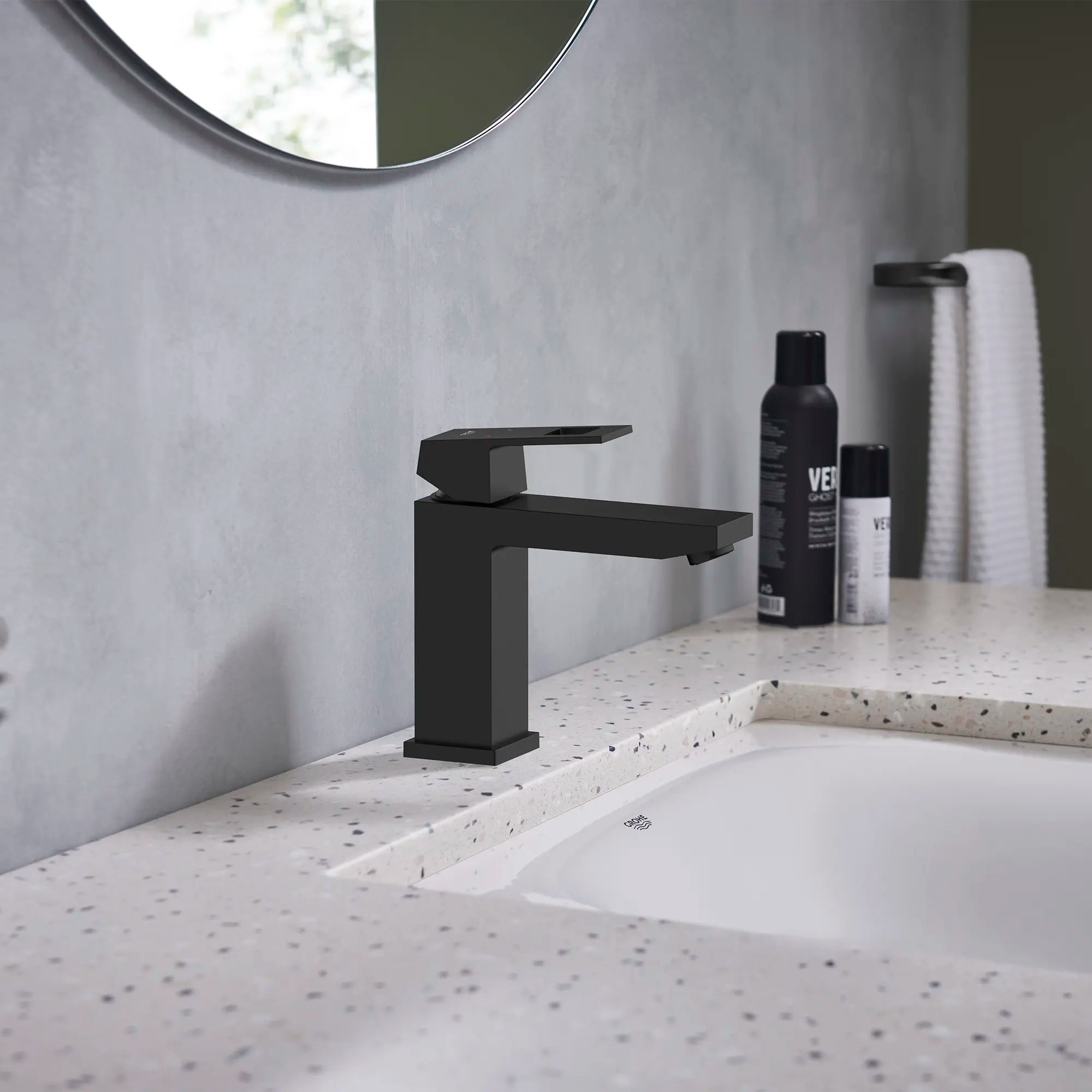 Single Hole Single-Handle M-Size Bathroom Faucet, 1.2 GPM (4.5 L/min) // MATTE BLACK // 244765_Eurocube_EnvironmentCloseUp_236702430_0001_APRIL2024_CDNwebp.webp