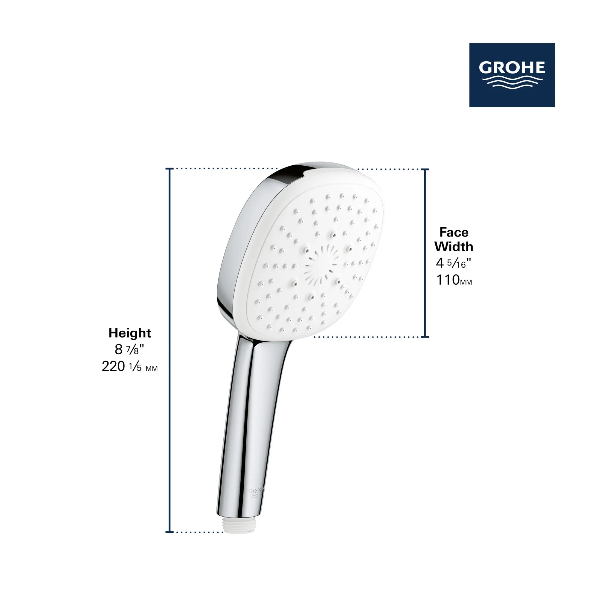 Tempesta 110 Square 3-Spray Hand Shower, 1.75 GPM (6.6 L/min) // GROHE STARLIGHT CHROME // 247210_Tempesta_Infographic_26903_0003_JUN2024_CDNwebp.webp