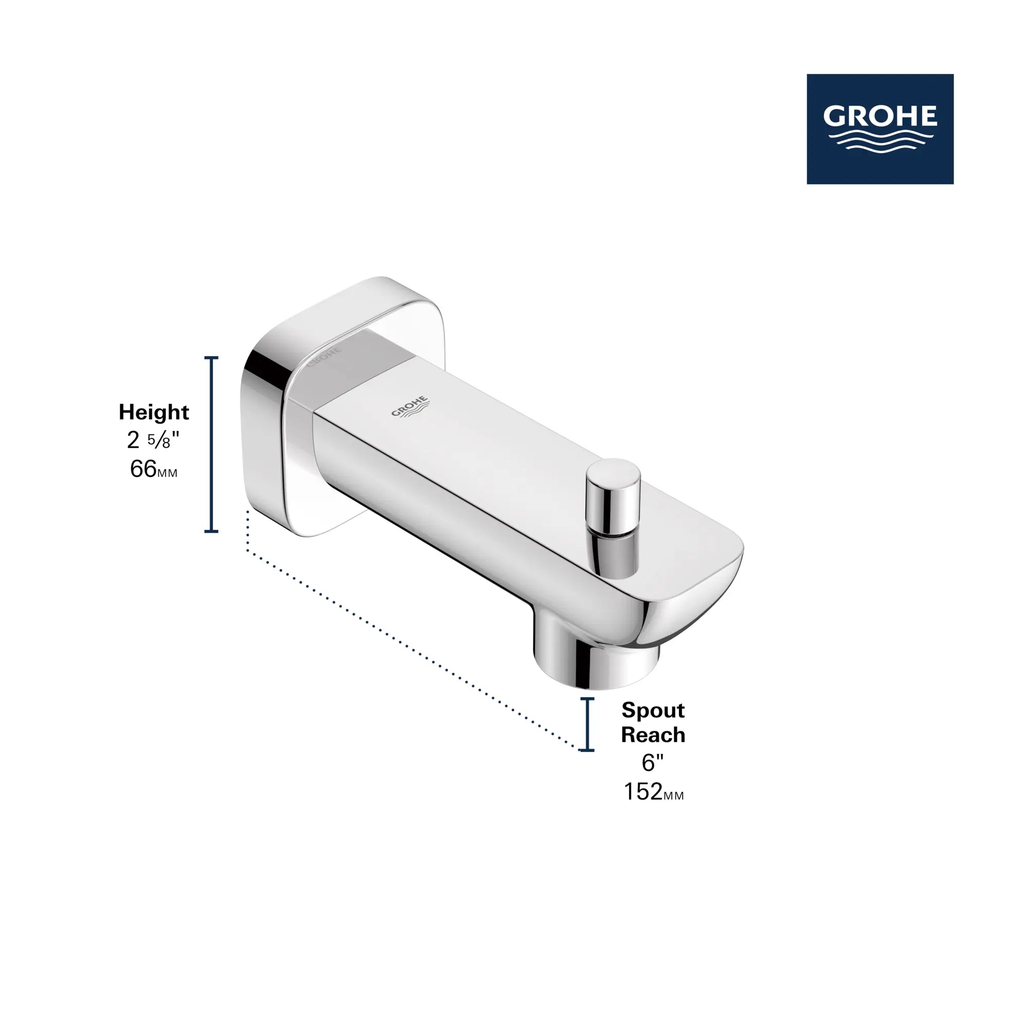 Cubeo Diverter Tub Spout // GROHE STARLIGHT CHROME // 251856_CUBEO_Infographic_101924_0001_DEC2024_0_CDNwebp.webp