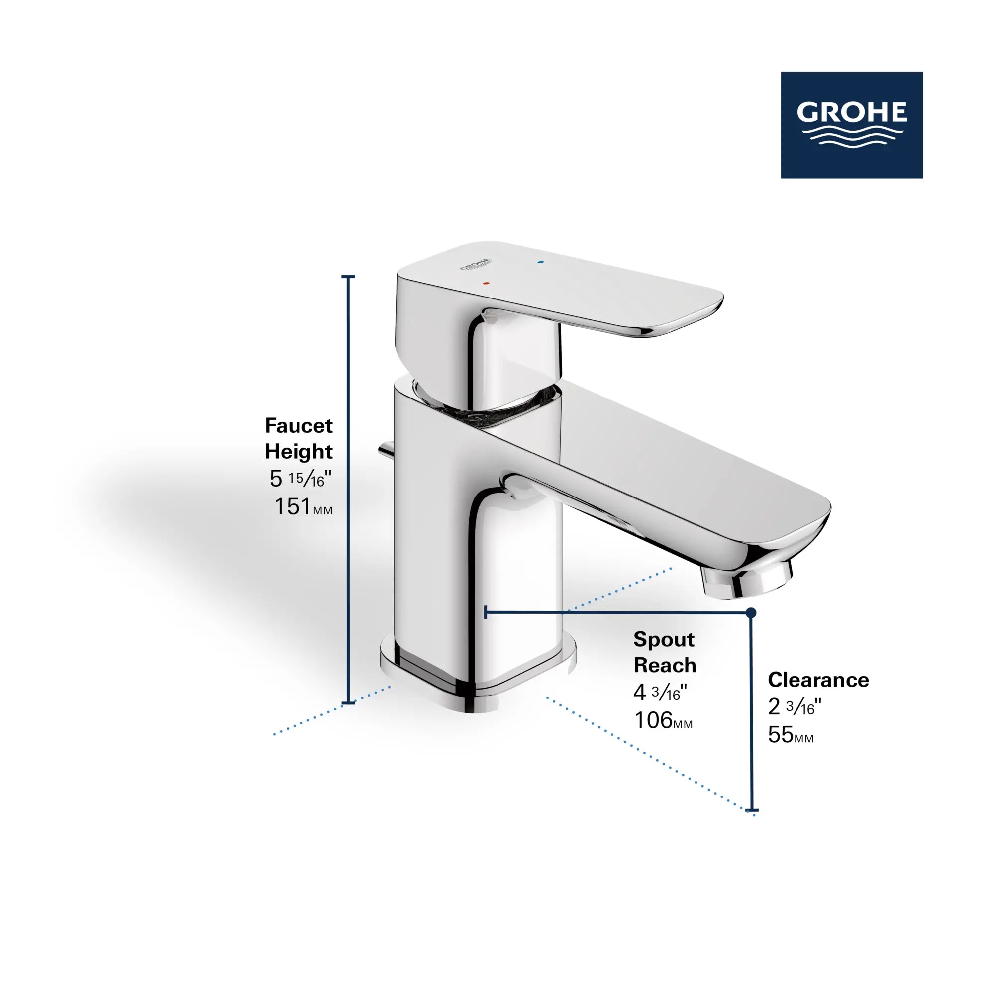 Cubeo Single Hole Single Handle XS-Size Bathroom Faucet, 1.2 gpm (4.5L/min) // BRUSHED NICKEL INFINITYFINISH // 251862_CUBEO_Infographic_101897_0001_DEC2024_1_CDNwebp.webp