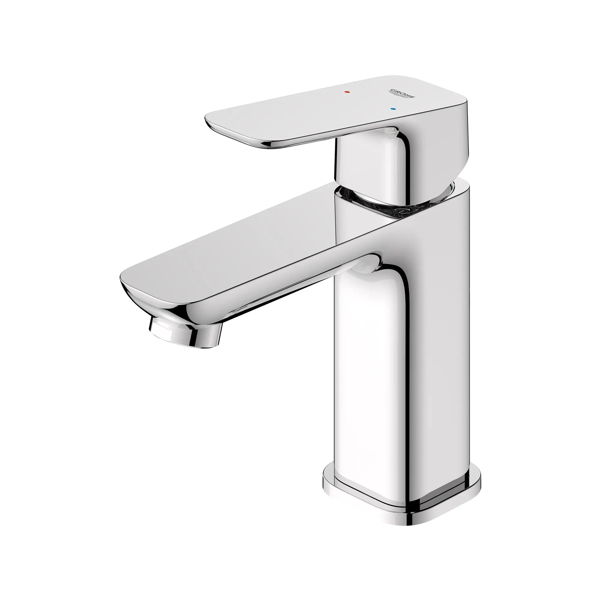 Cubeo Single Hole Single Handle S-Size Bathroom Faucet, Less Drain, 1.2 gpm (4.5L/min) // GROHE STARLIGHT CHROME // 252720_Cubeo_SiloLeft_1018990000_0001_AUGUST2024_0_CDNwebp_e8a37b6a-6189-4df7-bee8-ffd6c29d2569.webp