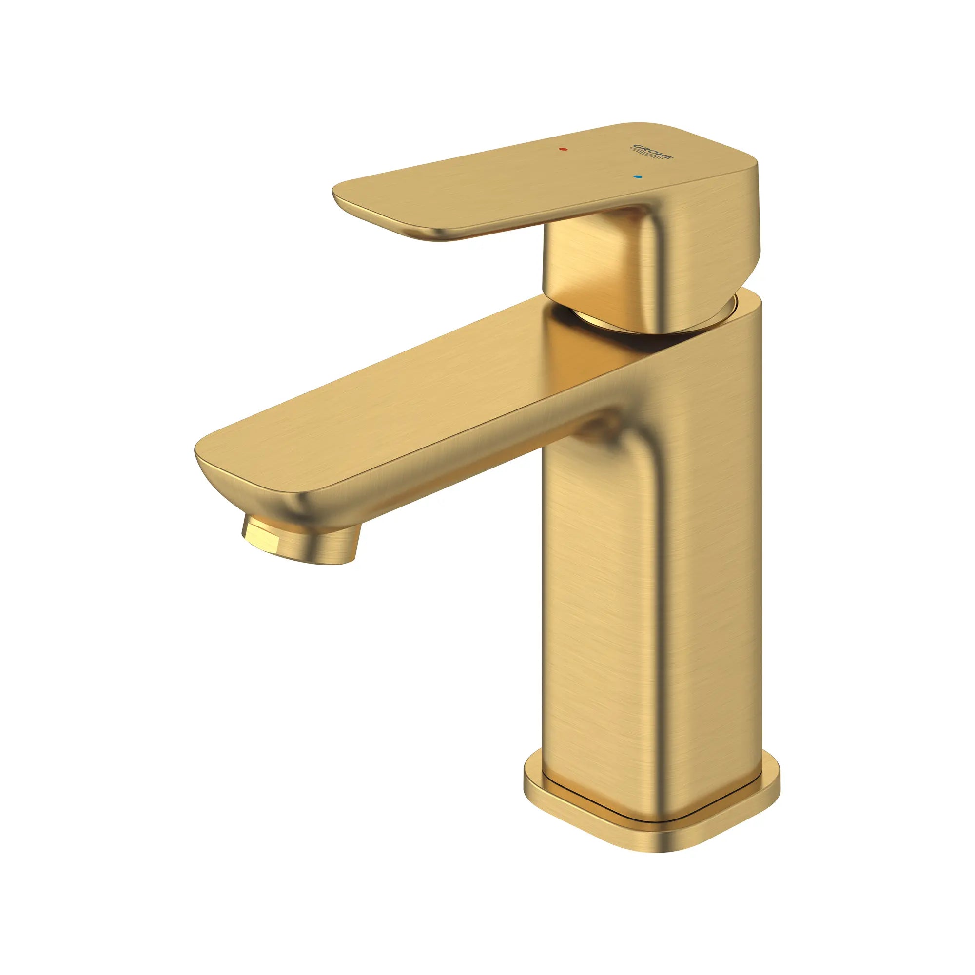 Cubeo Single Hole Single Handle S-Size Bathroom Faucet, Less Drain, 1.2 gpm (4.5L/min) // BRUSHED COOL SUNRISE // 252828_Cubeo_SiloLeft_101899GN00_0001_AUGUST2024_0_CDNwebp_b67a2ecc-59b3-42e0-8897-55fefac0847f.webp