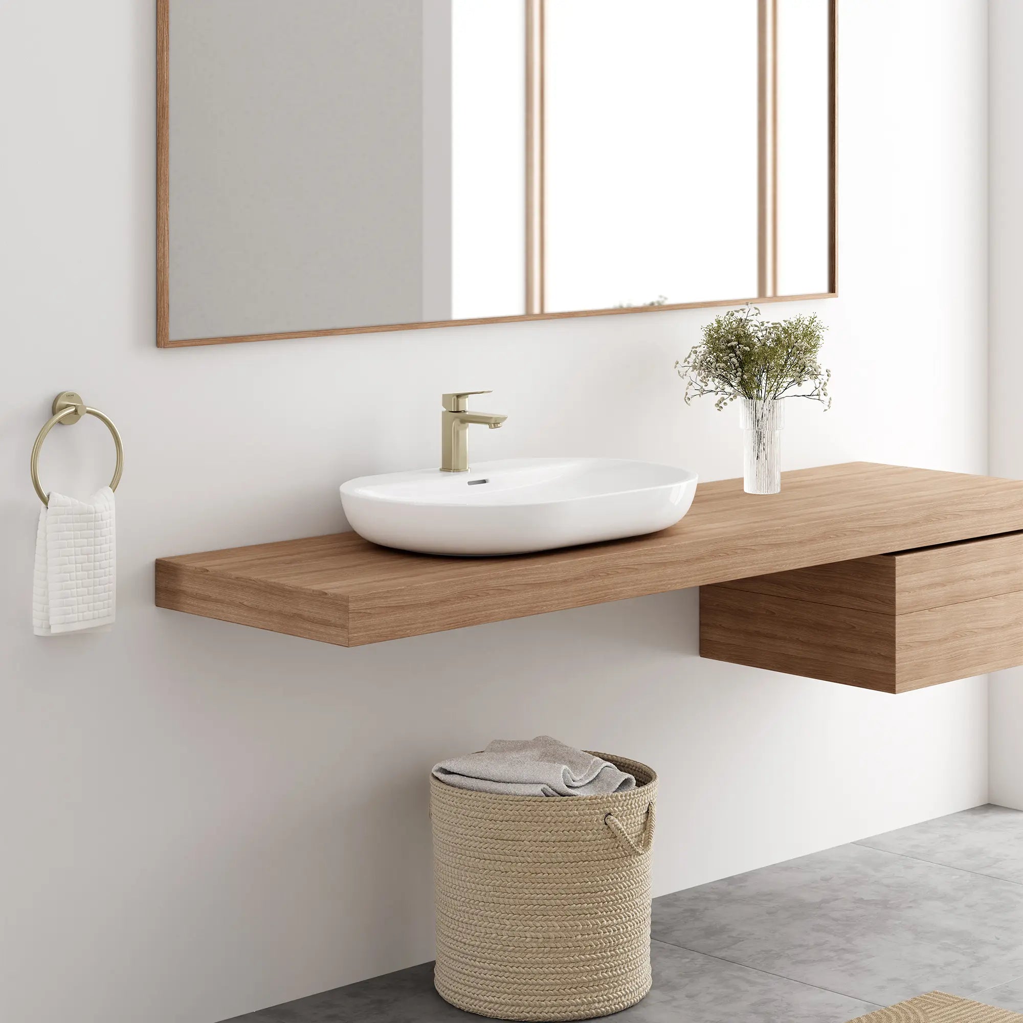 Cubeo Single Hole Single Handle S-Size Bathroom Faucet, 1.2 gpm (4.5L/min) // BRUSHED NICKEL INFINITYFINISH // 253068_Cubeo_EnvironmentCloseUp_101898EN00_39669000_40365EN00_0001_OCTOBER2024_2_CDNwebp.webp