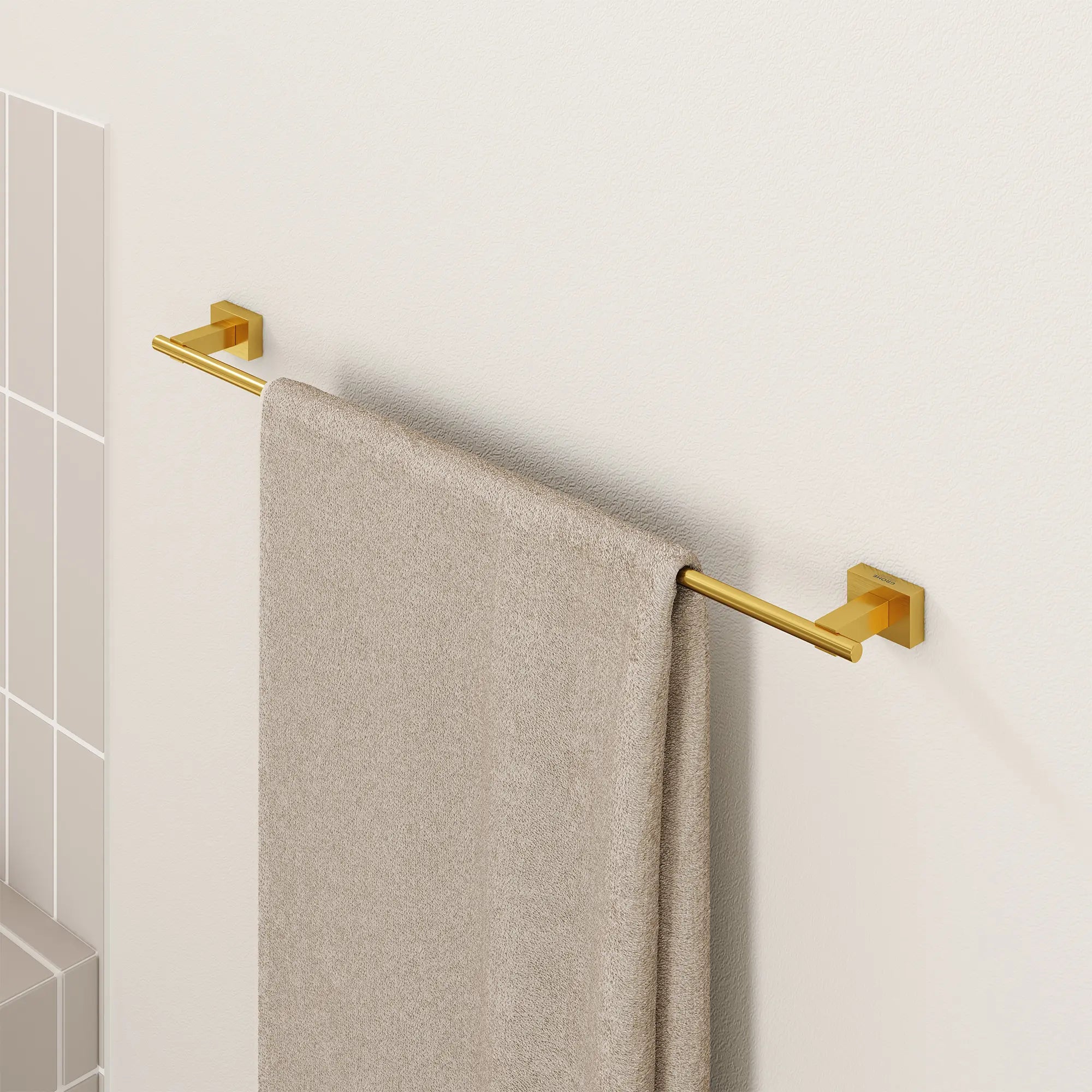 24" Towel Bar // BRUSHED COOL SUNRISE // 253091_Cubeo_EnvironmentCloseUp_40509GN1_0001_OCTOBER2024_CDNwebp.webp