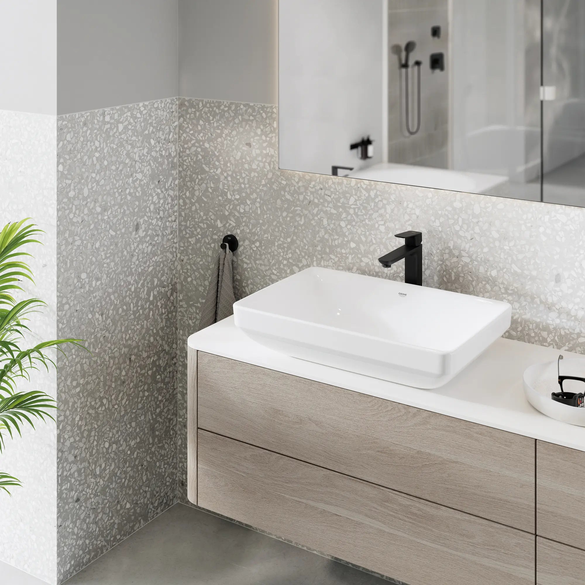 Cubeo 2-Way Diverter Trim // MATTE BLACK // 260322_GROHE_Cubeo_Monument_EnvironmentMedium_1019202430_1019282430_1019292430_267182430_0002_JANUARY2025_1_CDNwebp.webp