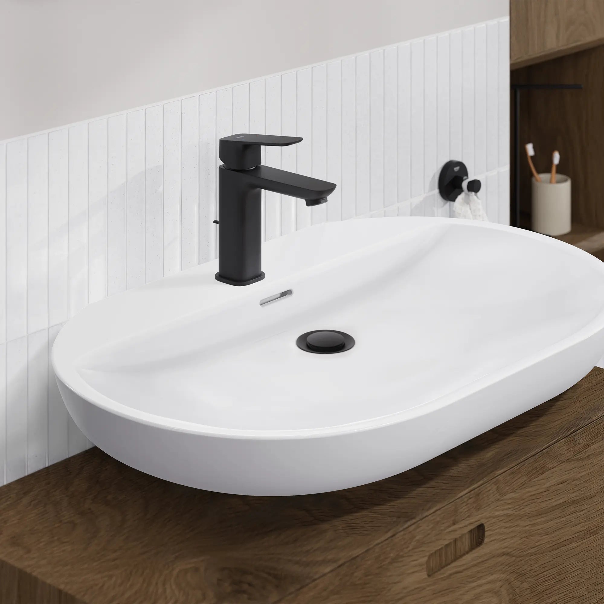 Cubeo Single Hole Single Handle S-Size Bathroom Faucet, 1.2 gpm (4.5L/min) // MATTE BLACK // 263220_Cubeo_EnvironmentCloseUp_1018982430_0005_MAY2025_1_CDNwebp.webp