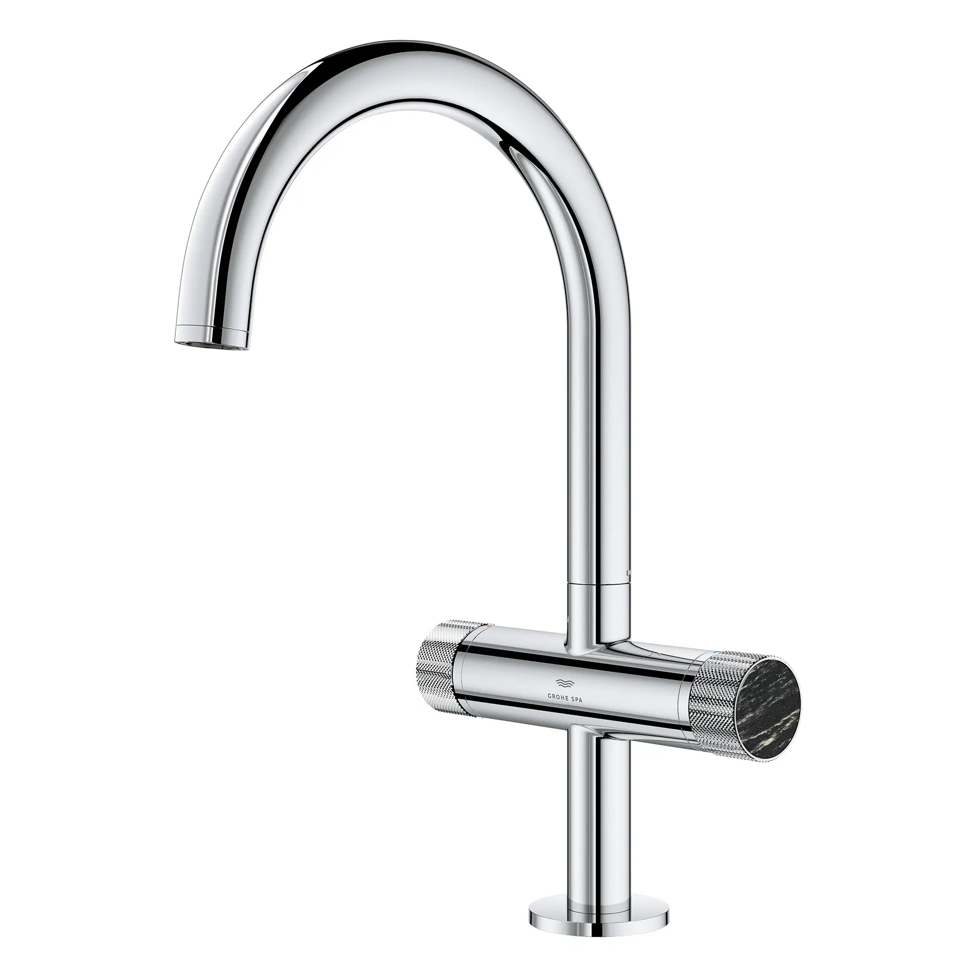 Atrio Private Collection Single Hole 8-Inch Widespread 2-Handle L-Size Bathroom Faucet with Knob Handles, 1.2 GPM (4.5 L/min) // GROHE STARLIGHT CHROME // 265857_Atrio_PC_SiloLeft_1053370000_48457_0001_July2025_0_CDNwebp.webp