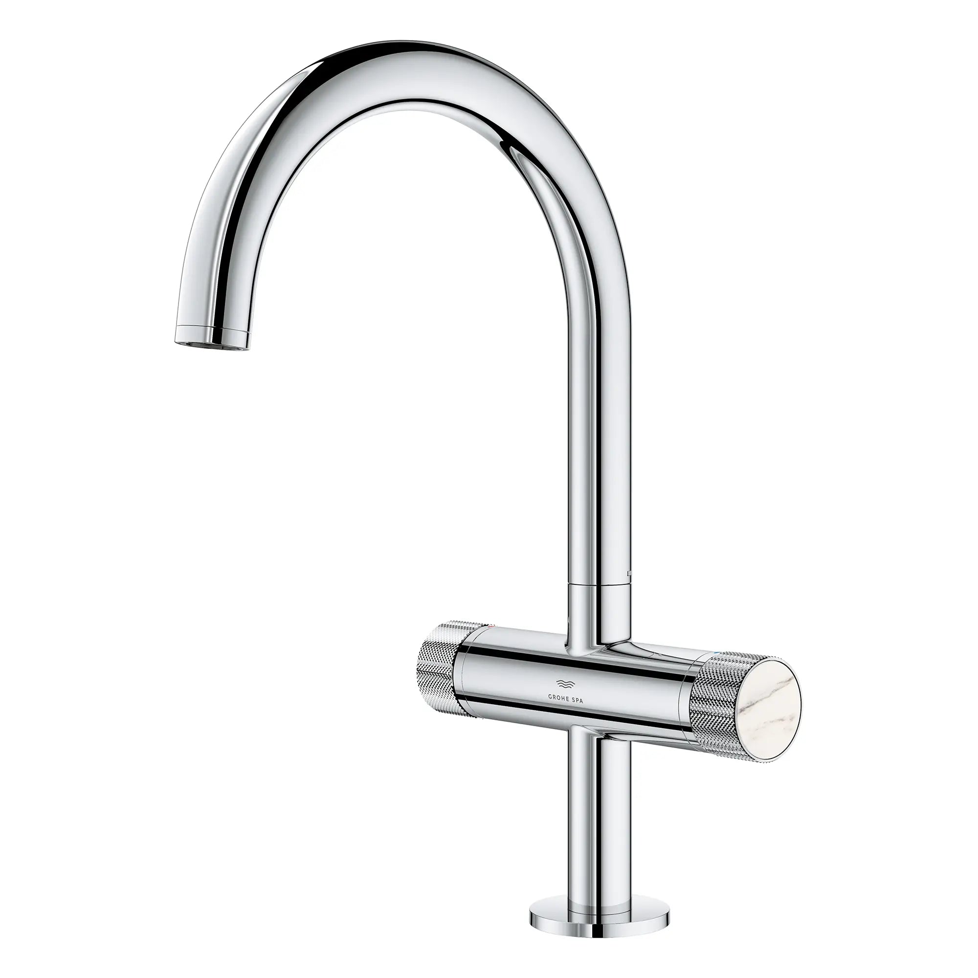 Atrio Private Collection Single Hole 8-Inch Widespread 2-Handle L-Size Bathroom Faucet with Knob Handles, 1.2 GPM (4.5 L/min) // GROHE STARLIGHT CHROME // 265863_Atrio_PC_SiloLeft_1053370000_48456_0001_July2025_0_CDNwebp.webp