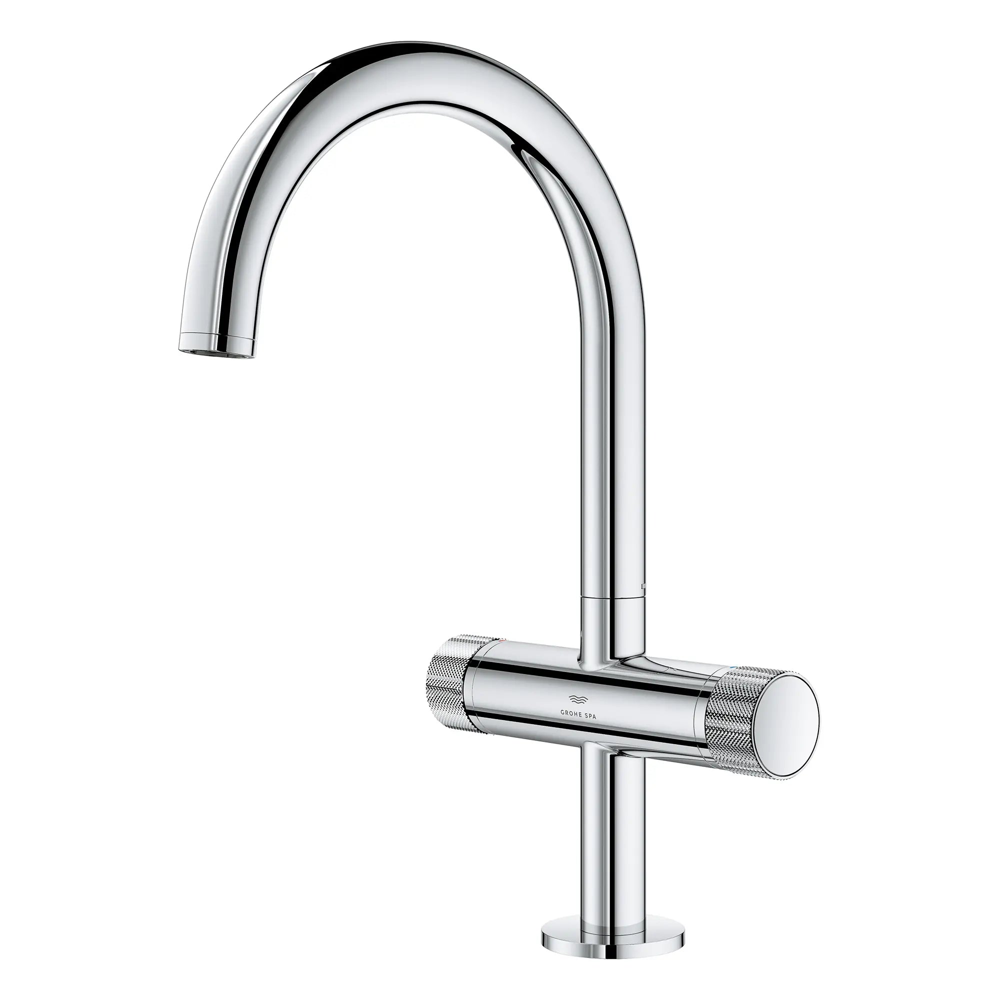 Atrio Private Collection Single Hole 8-Inch Widespread 2-Handle L-Size Bathroom Faucet with Knob Handles, 1.2 GPM (4.5 L/min) // GROHE STARLIGHT CHROME // 265871_Atrio_PC_SiloLeft_1053370000_0001_July2025_0_CDNwebp.webp